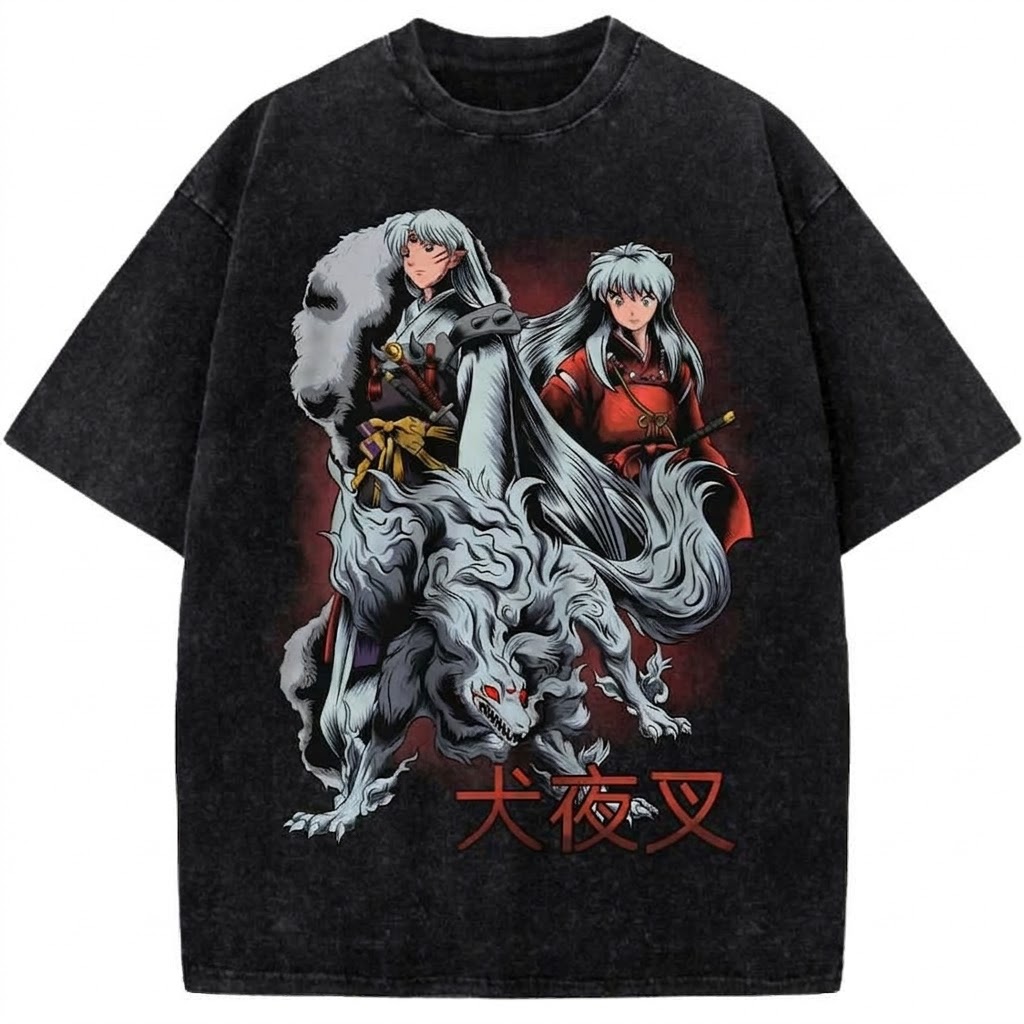 Inuyasha & Sesshomaru Anime Graphic Vintage Washed T-Shirt Retro Feudal Japan Anime Vintage Washed Tee