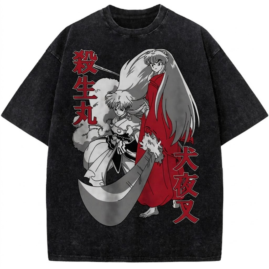 Inuyasha & Sesshomaru Vintage Washed Anime Tee Classic Feudal Demon Manga Graphic Streetwear T-Shirt