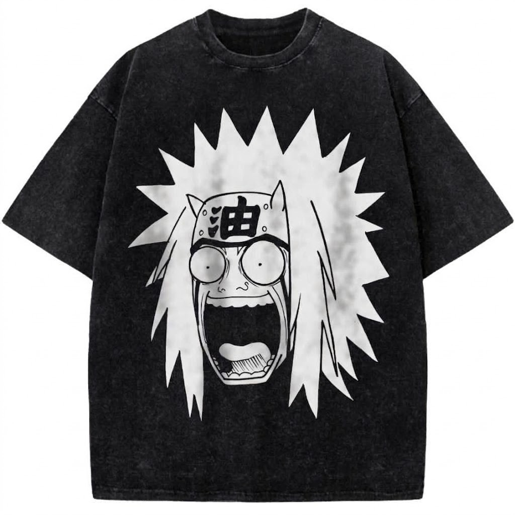 Jiraiya Funny Anime Face Graphic Vintage Washed T-Shirt Naruto Retro Manga Style Vintage Washed Tee