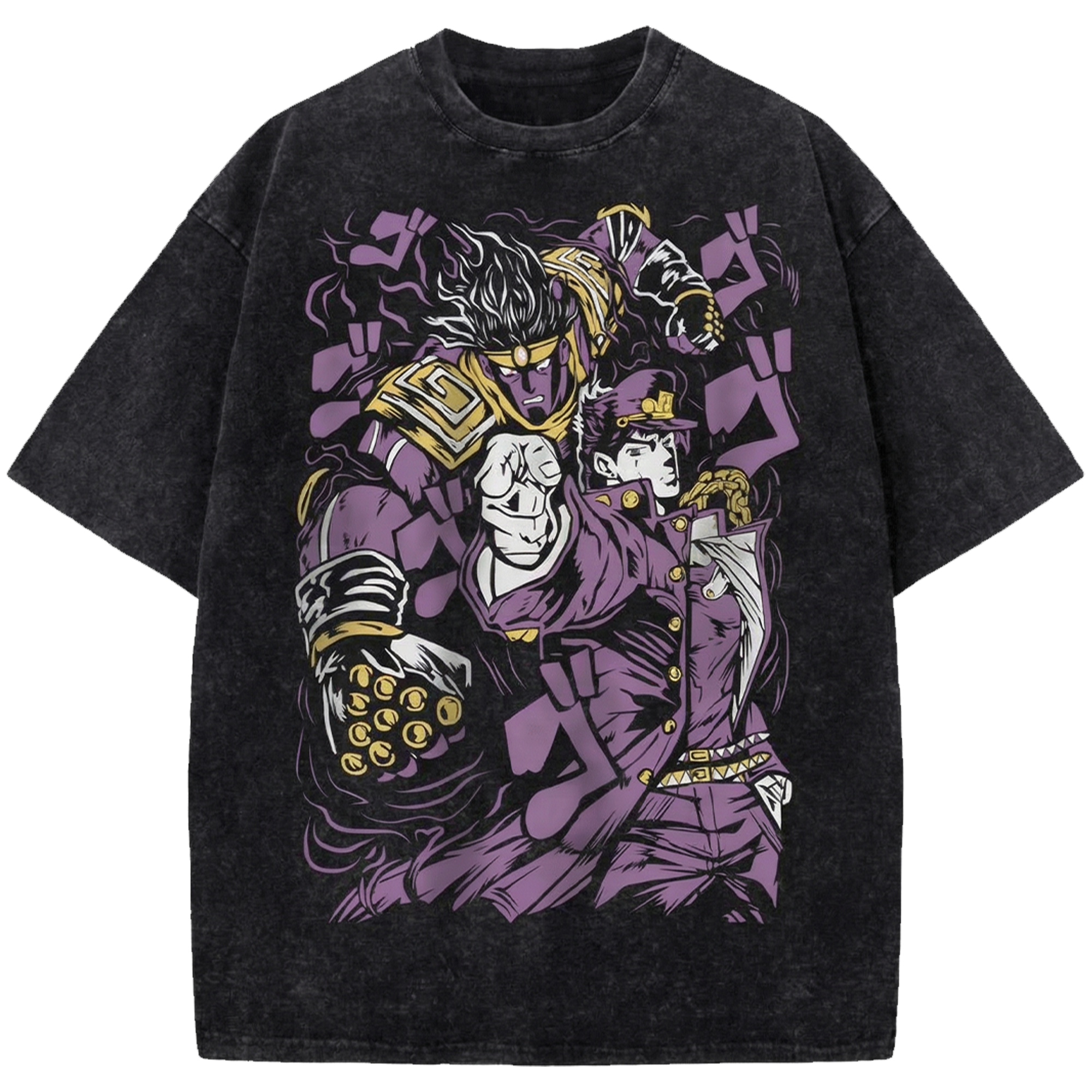 Jotaro Kujo Anime Oversized Washed Shirt, JoJo’s Bizarre Adventure Vintage Distressed Tee Japanese Manga Streetwear T-Shirt