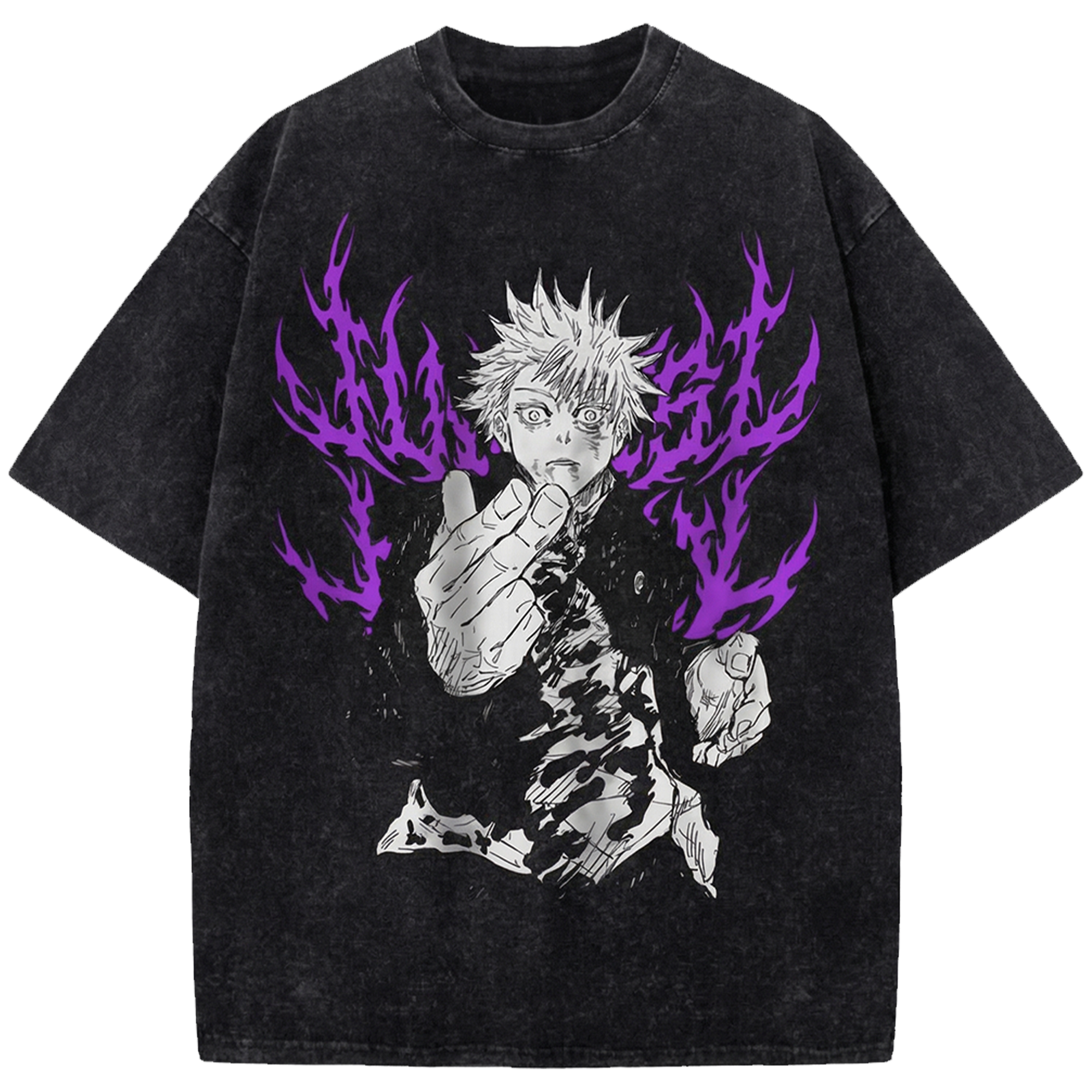 Jujutsu Kaisen Satoru Gojo Vintage Washed Oversized Shirt – Retro Anime Manga Graphic Streetwear Tee