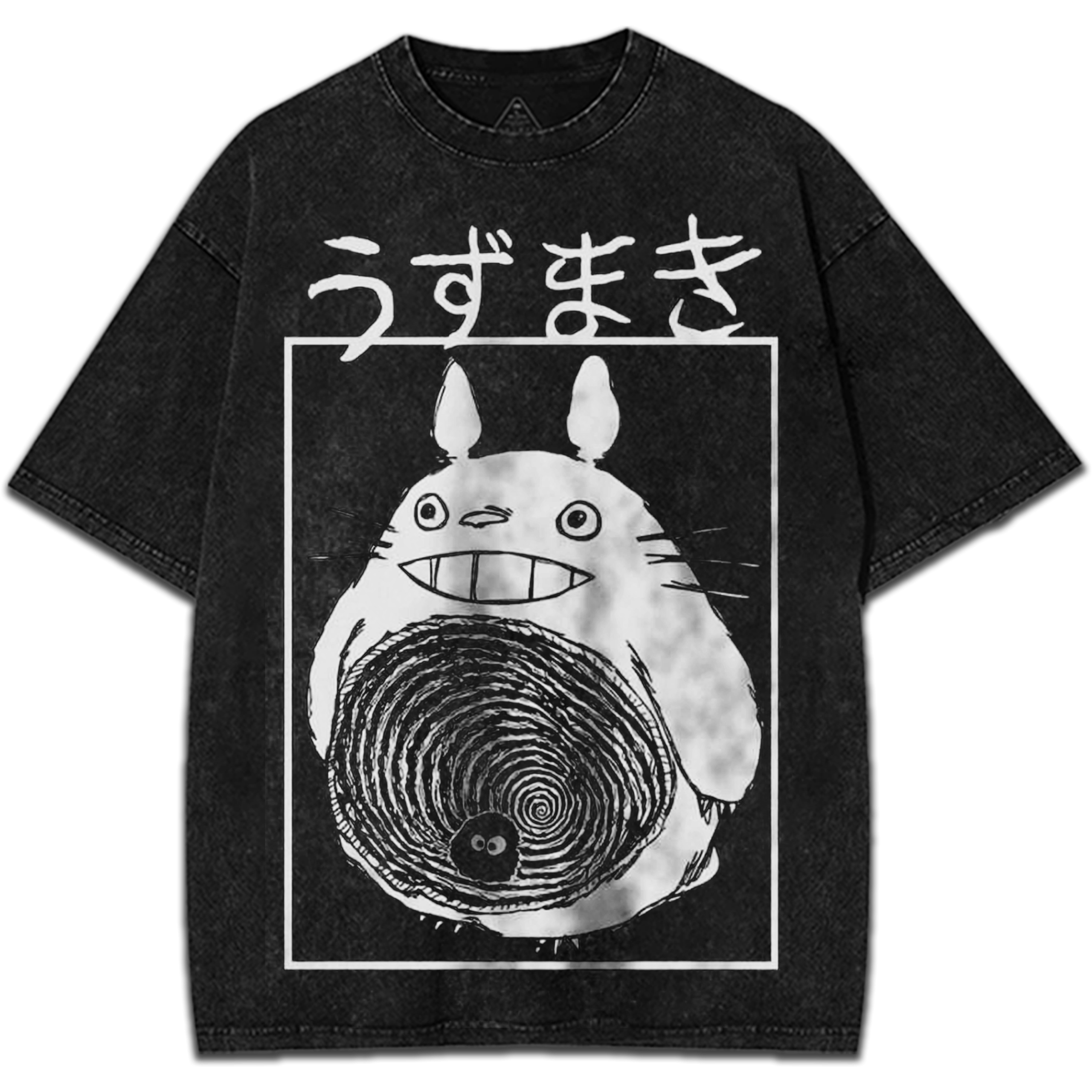 Junji Ito x My Neighbor Totoro Studio Ghibli Anime Manga Horror Graphic Vintage Washed T-Shirt Japanese Harajuku Streetwear Oversized Tee
