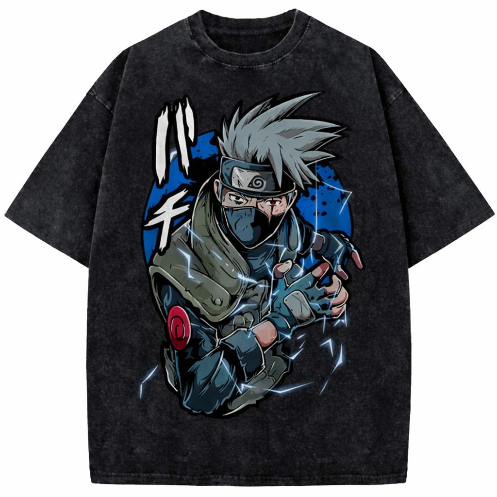 Kakashi Hatake Lightning Vintage Washed Anime Streetwear T-Shirt
