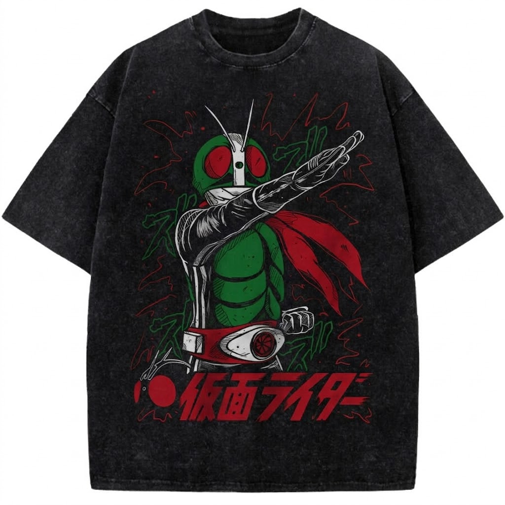 Kamen Rider Dab Pose Vintage Washed Anime Tee Retro Japanese Tokusatsu Hero Graphic Streetwear T-Shirt
