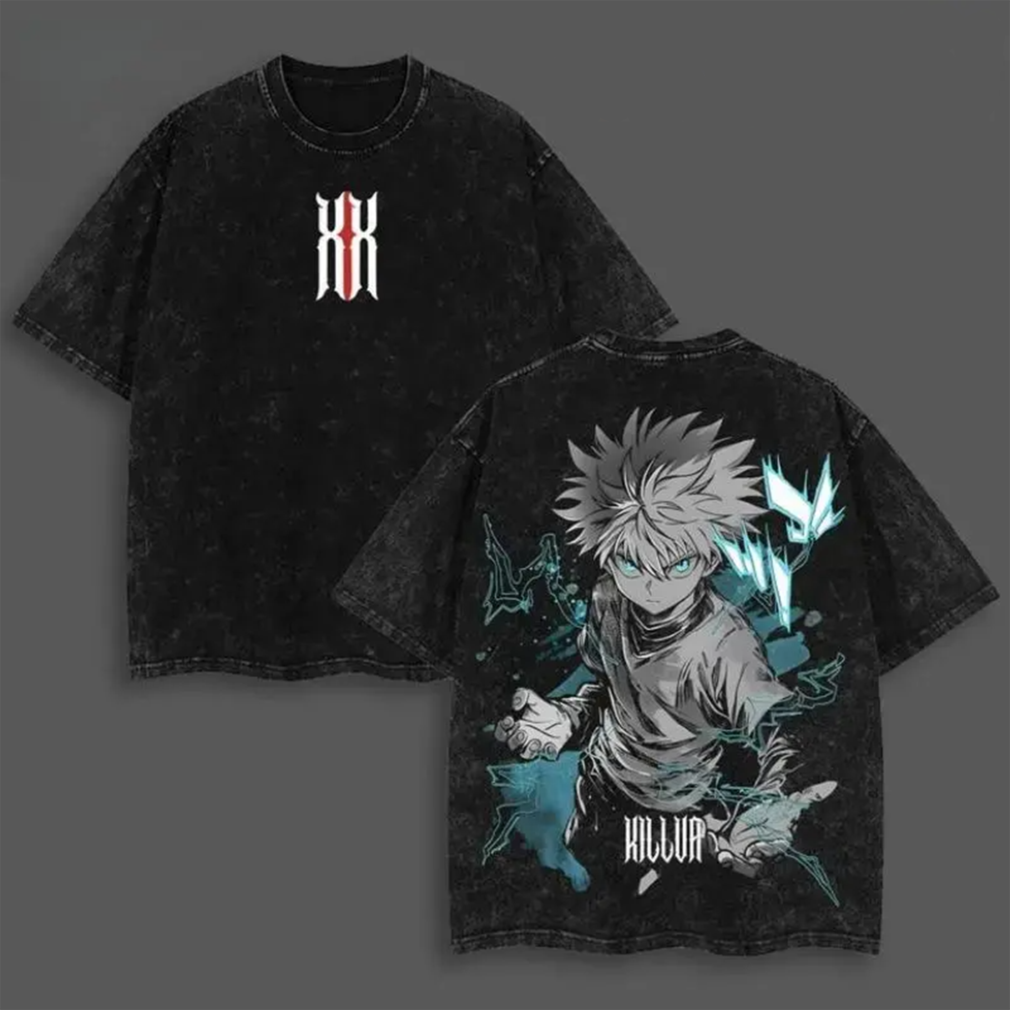 Killua Zoldyck Hunter x Hunter Washed Anime T-Shirt – Distressed Manga Shirt, Streetwear Anime Tee
