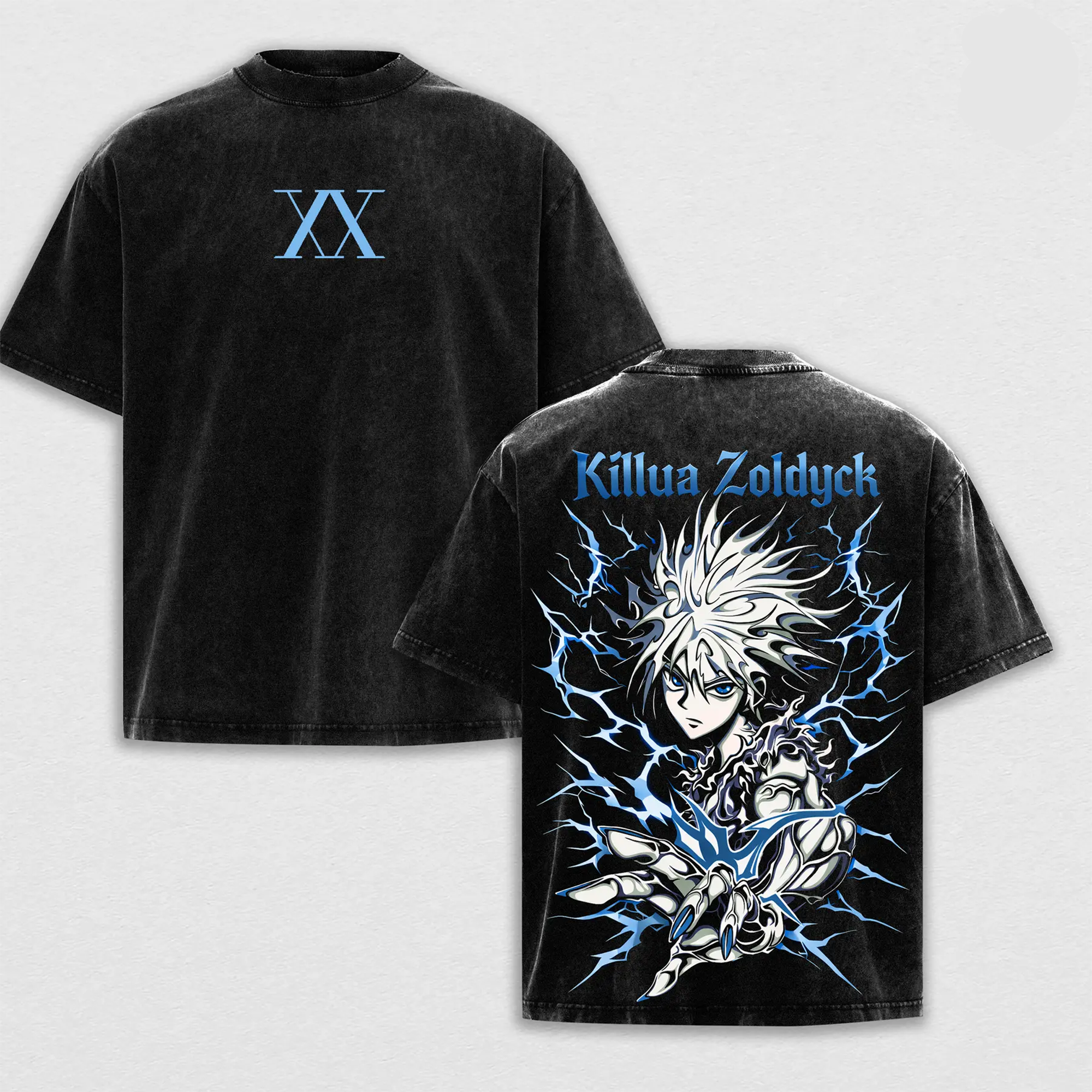 Killua Zoldyck Hunter x Hunter Washed Anime T-Shirt – Streetwear Manga Tee, Oversized Anime T-Shirt
