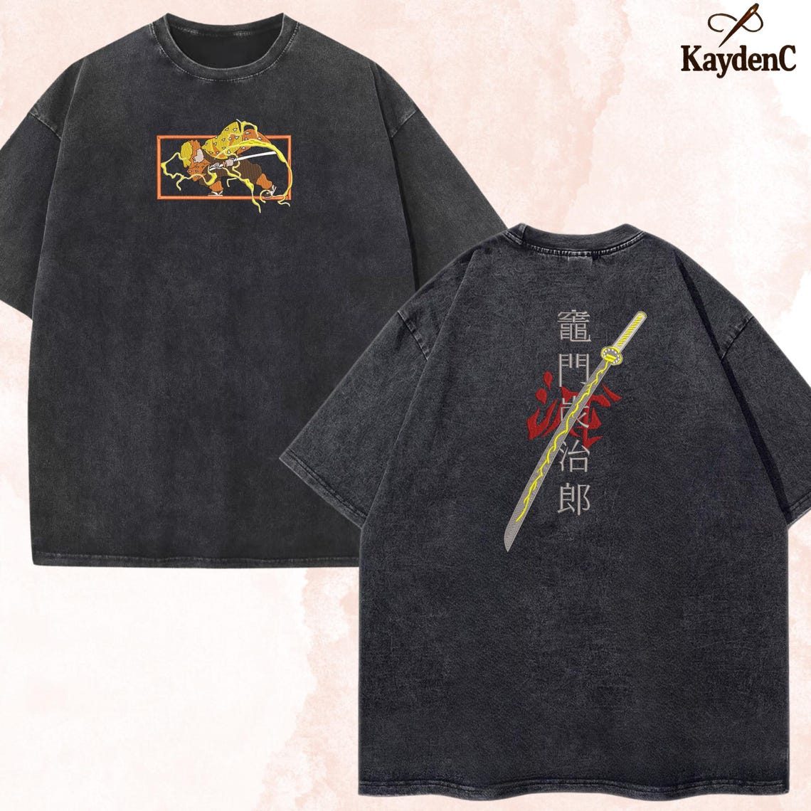 Kimetsu No Yaiba Zenitsu Thunder Breathing Anime Vintage Washed T-Shirt Japanese Anime Manga Graphic Tee