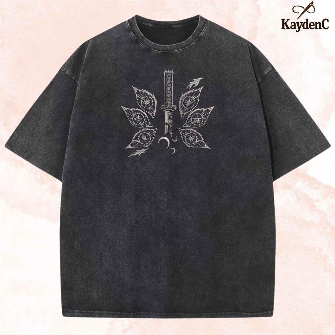 Kokushibo Demon Slayer Moon Breathing Vintage Washed T-Shirt Kimetsu No Yaiba Anime Graphic Tee