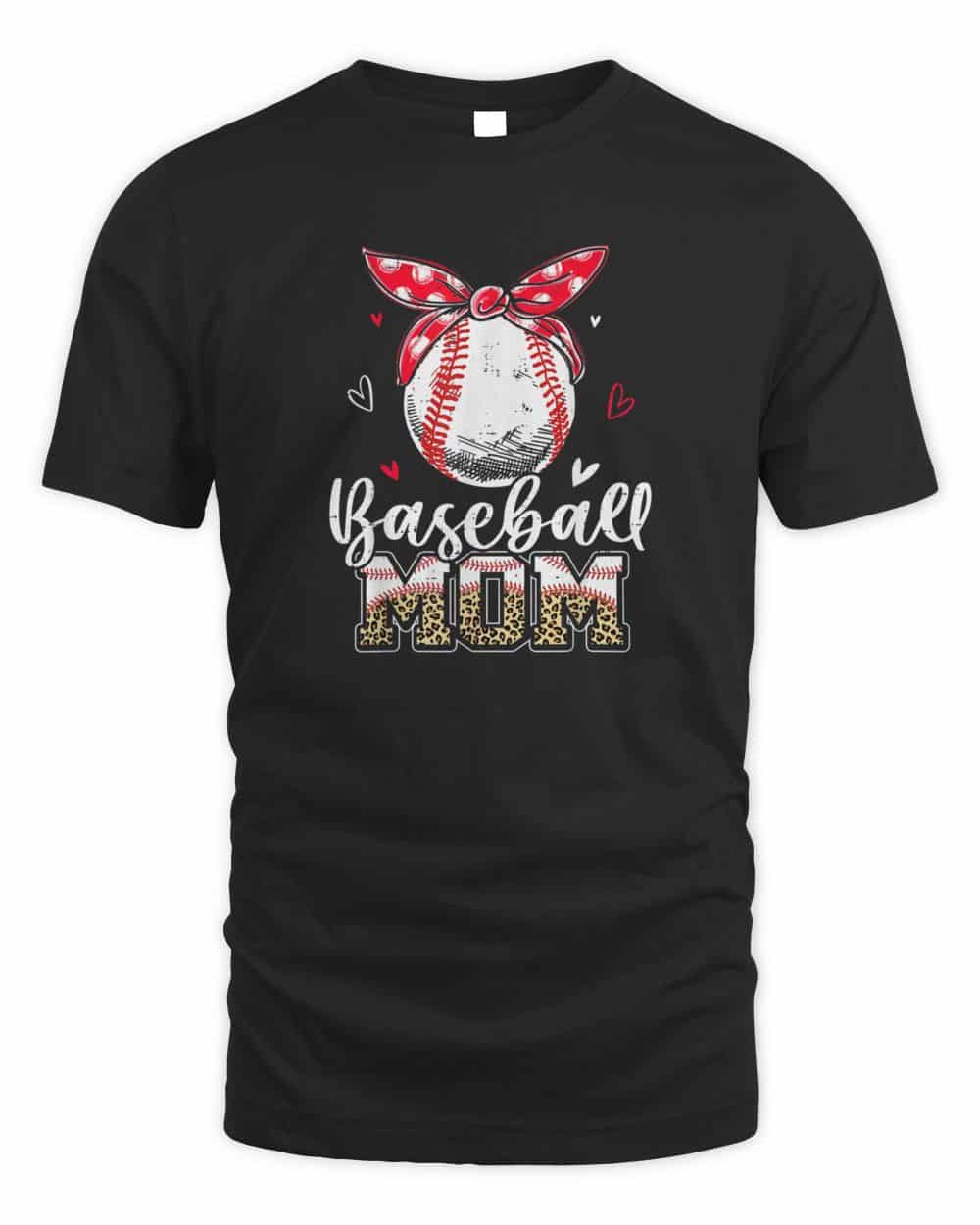 Leopard Baseball Mom Headband Baseball Ball Mothers Day Mama T-Shirt