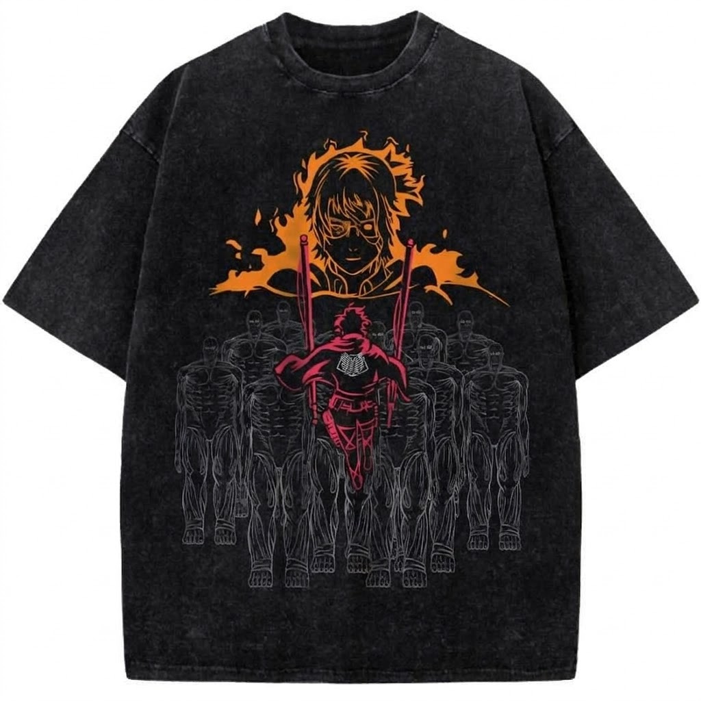 Levi Ackerman Attack On Titan Vintage Washed T-Shirt Anime Titan Battle Graphic Tee