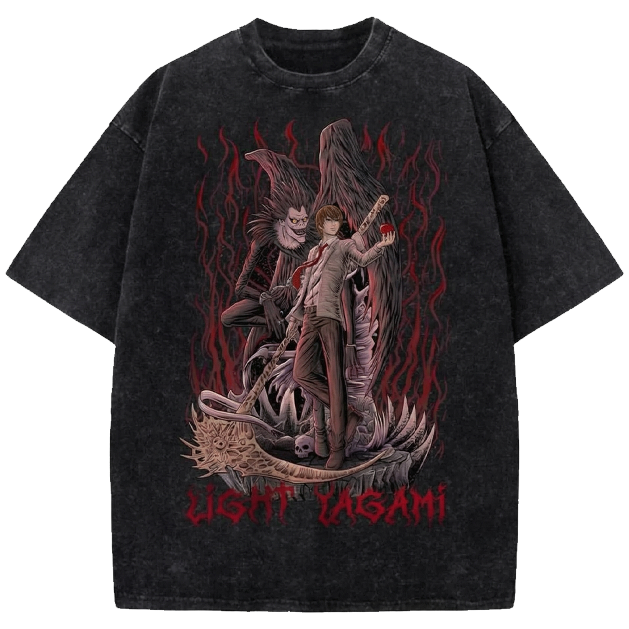 Light Yagami Anime Vintage Washed Shirt, Death Note Ryuk Manga Streetwear T-Shirt Japanese Distressed Oversized Tee