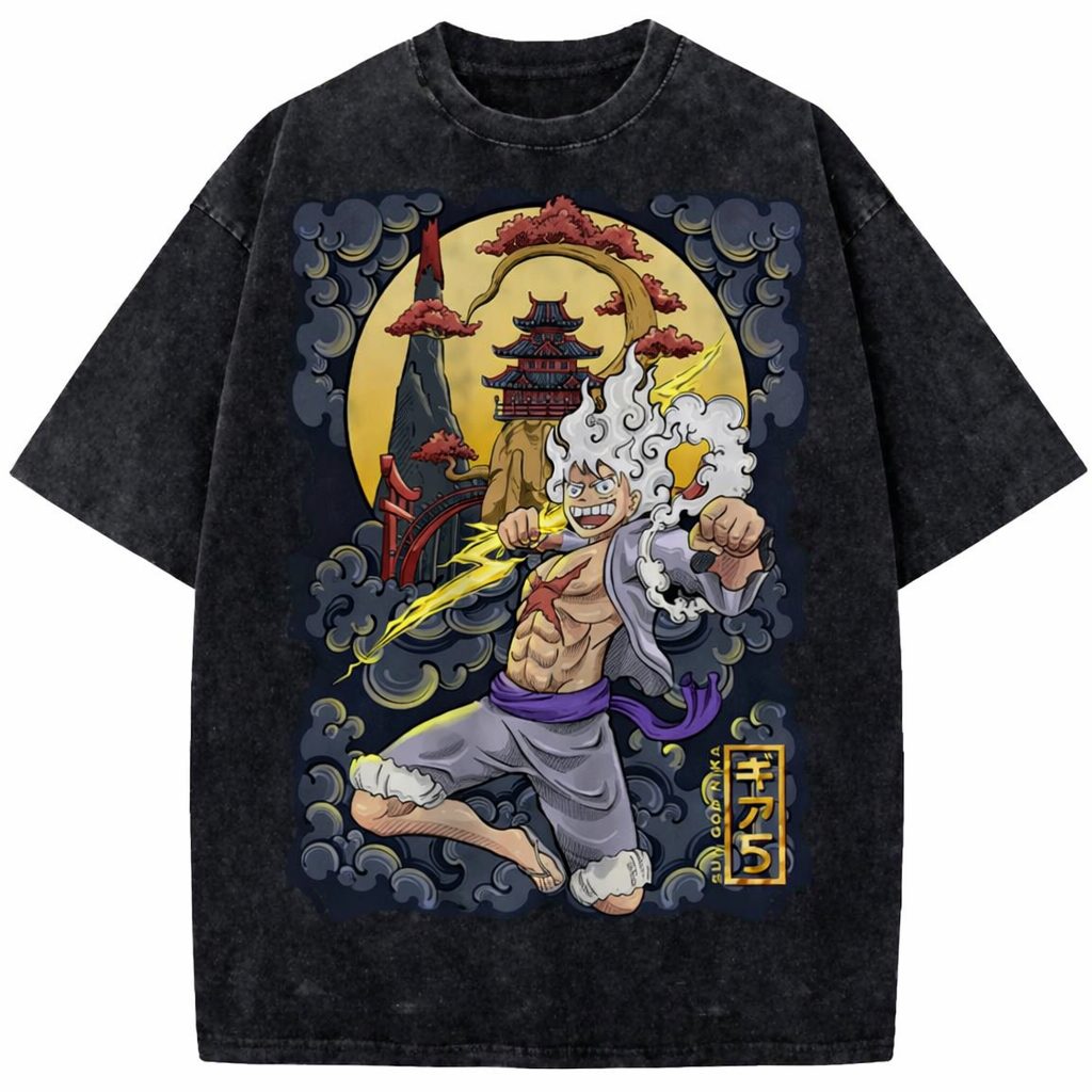 Luffy Gear 5 Wano Vintage Washed Anime Streetwear T-Shirt