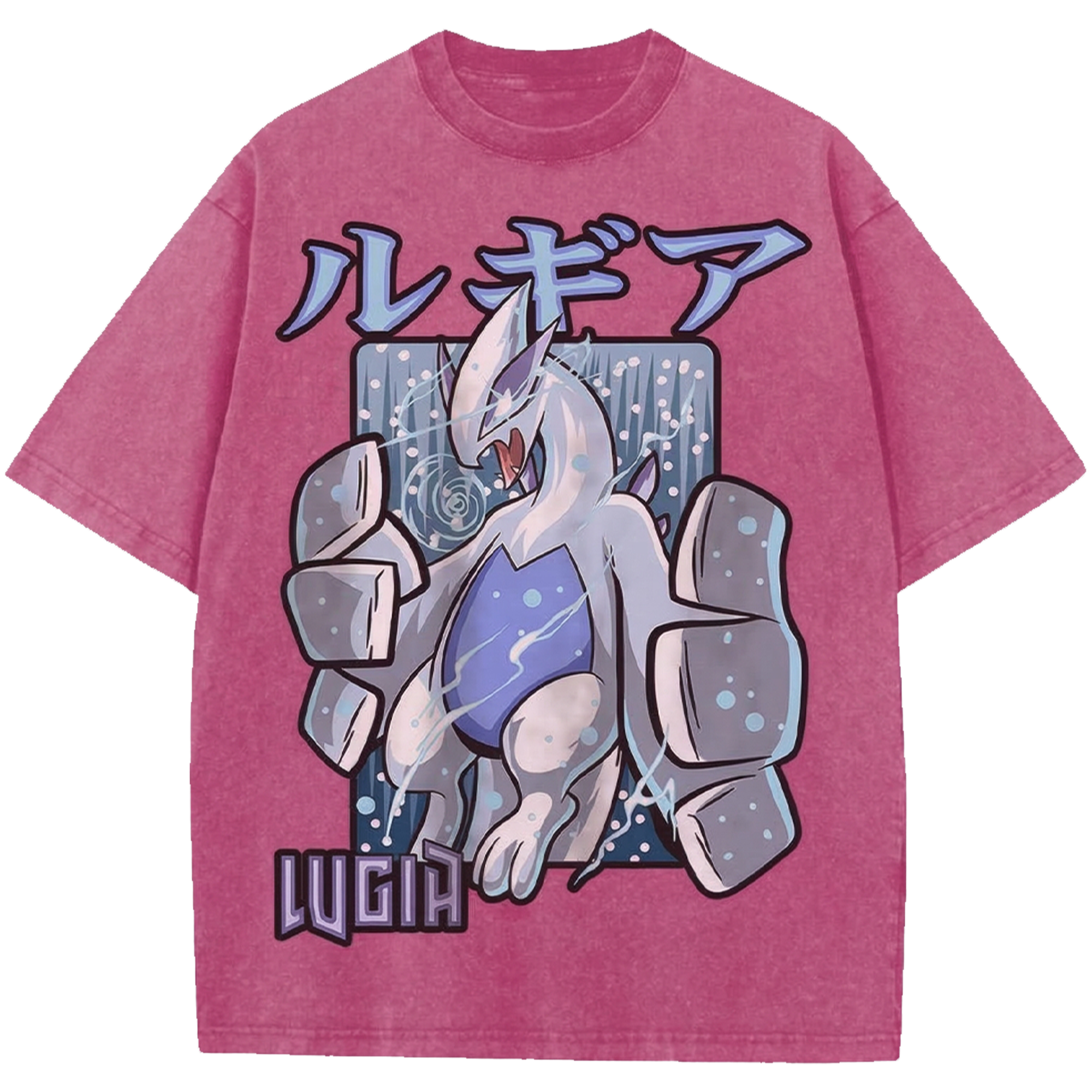 Lugia Anime Vintage Washed Shirt , Pokemon Manga Streetwear T-Shirt Japanese Distressed Oversized Tee