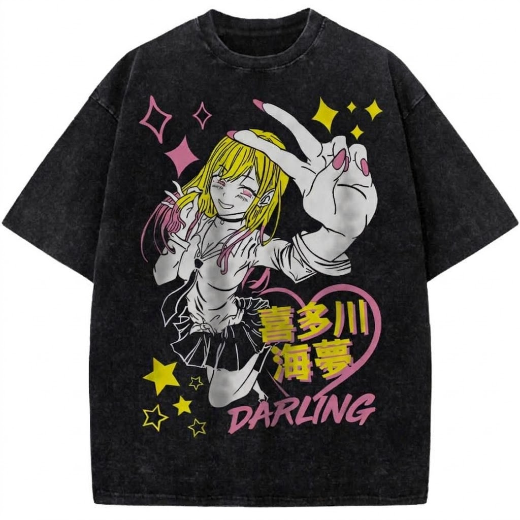 Marin Kitagawa Darling Vintage Washed Anime Tee My Dress Up Darling Waifu Graphic Streetwear T-Shirt