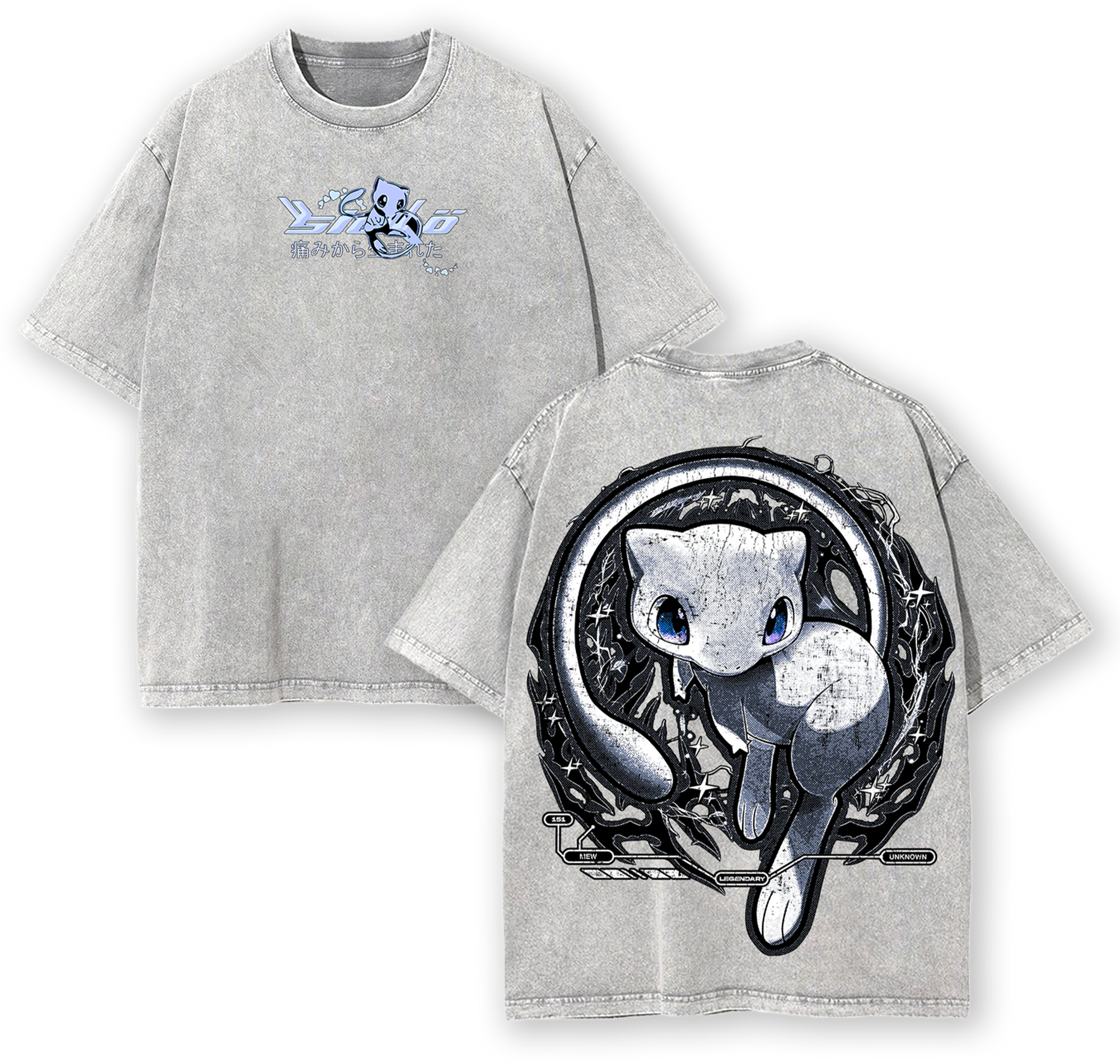 Mew Pokemon Anime Retro Vintage Oversize Manga Washed Streetwear Cotton T-Shirt