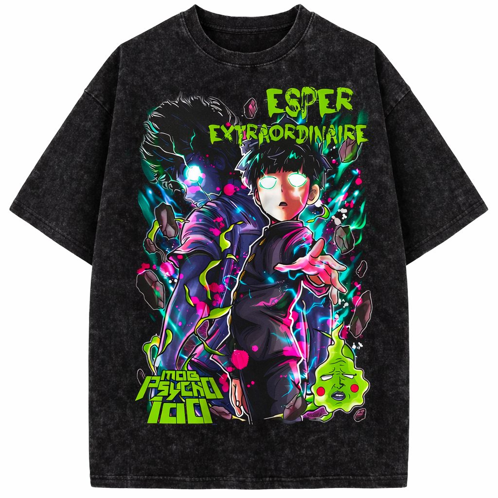 Mob Psycho 100 Esper Vintage Washed Anime Graphic Oversized T-Shirt