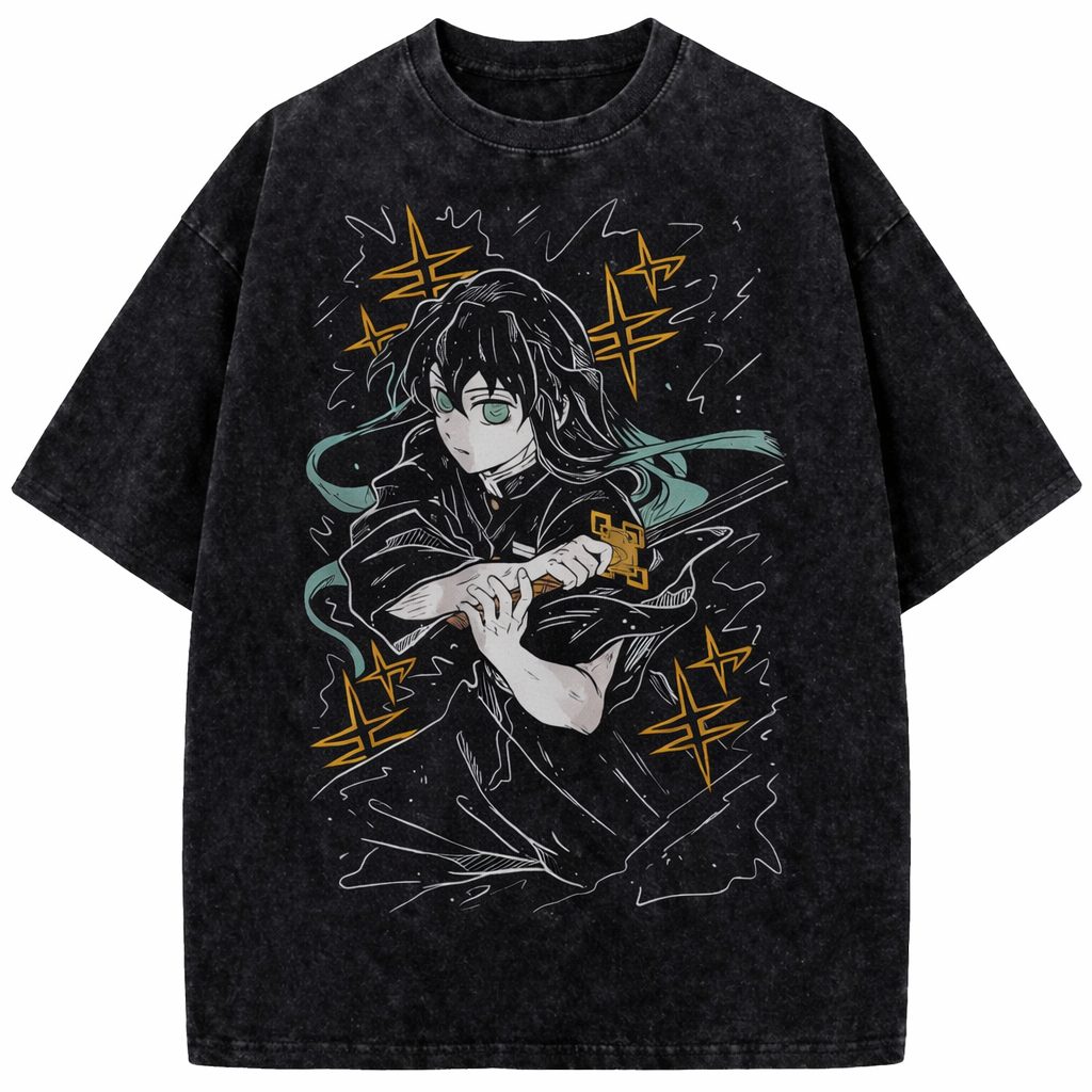 Muichiro Demon Slayer Vintage Washed Anime Streetwear T-Shirt
