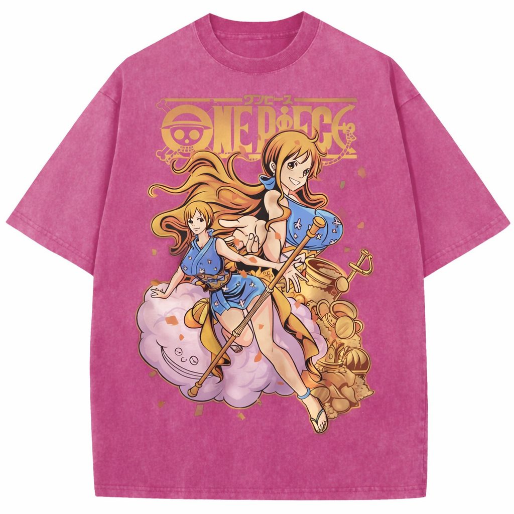 Nami One Piece Treasure Vintage Washed Anime Graphic Oversized T-Shirt