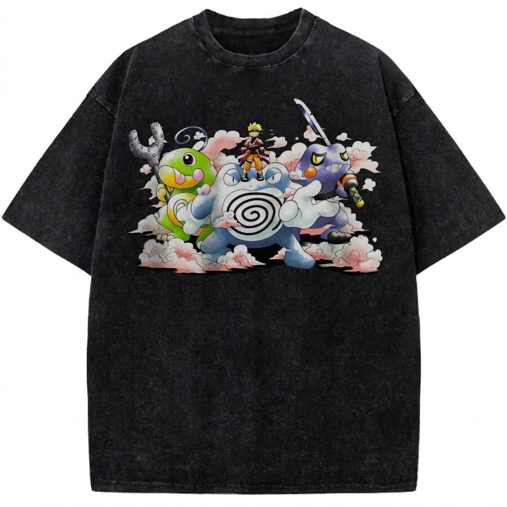 Naruto Frog Summon Vintage Washed Anime Tee Gamabunta & Toad Sage Graphic Streetwear T-Shirt