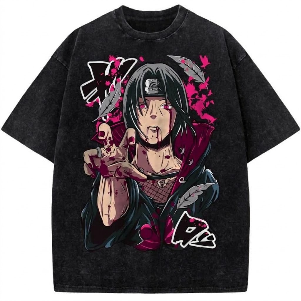 Naruto Itachi Uchiha Mangekyo Sharingan Anime Vintage Washed T-Shirt Dark Akatsuki Retro Graphic Tee