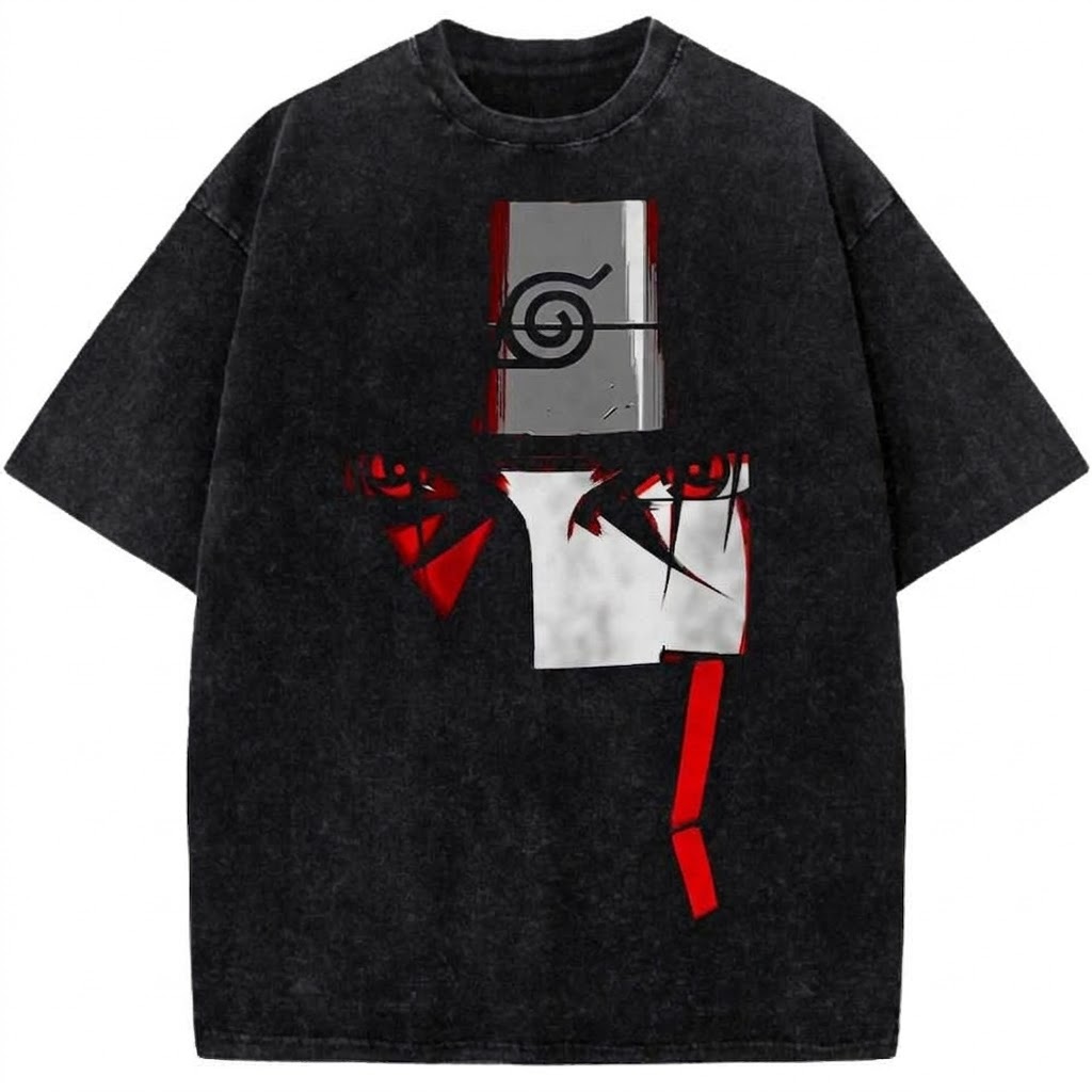 Naruto Itachi Uchiha Sharingan Anime Vintage Washed T-Shirt Akatsuki Ninja Retro Graphic Tee