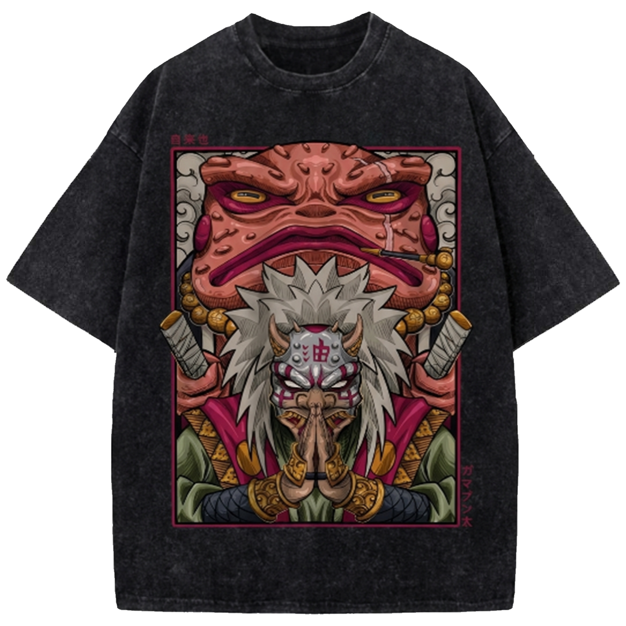Naruto Jiraiya Vintage Oversized Washed Tee Anime Heavyweight Cotton Streetwear T-Shirt