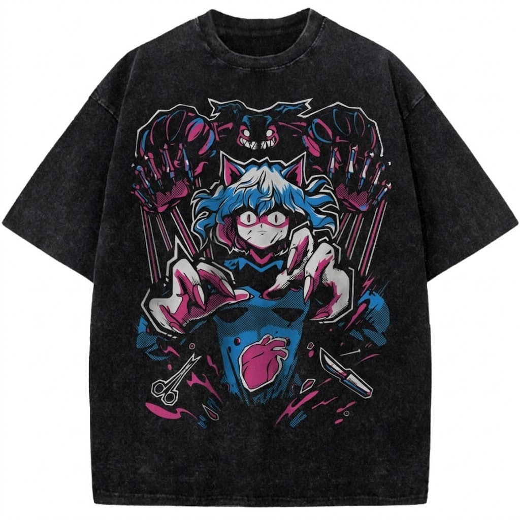 Neferpitou Hunter x Hunter Vintage Washed Anime Tee Chimera Ant Royal Guard Dark Graphic Streetwear T-Shirt