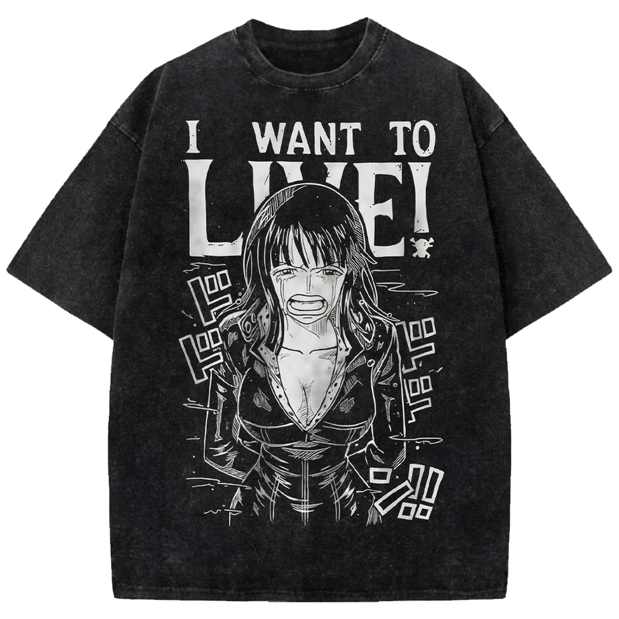 Nico Robin Anime Vintage Washed Shirt, One Piece Manga Streetwear T-Shirt Japanese Distressed Oversized Tee