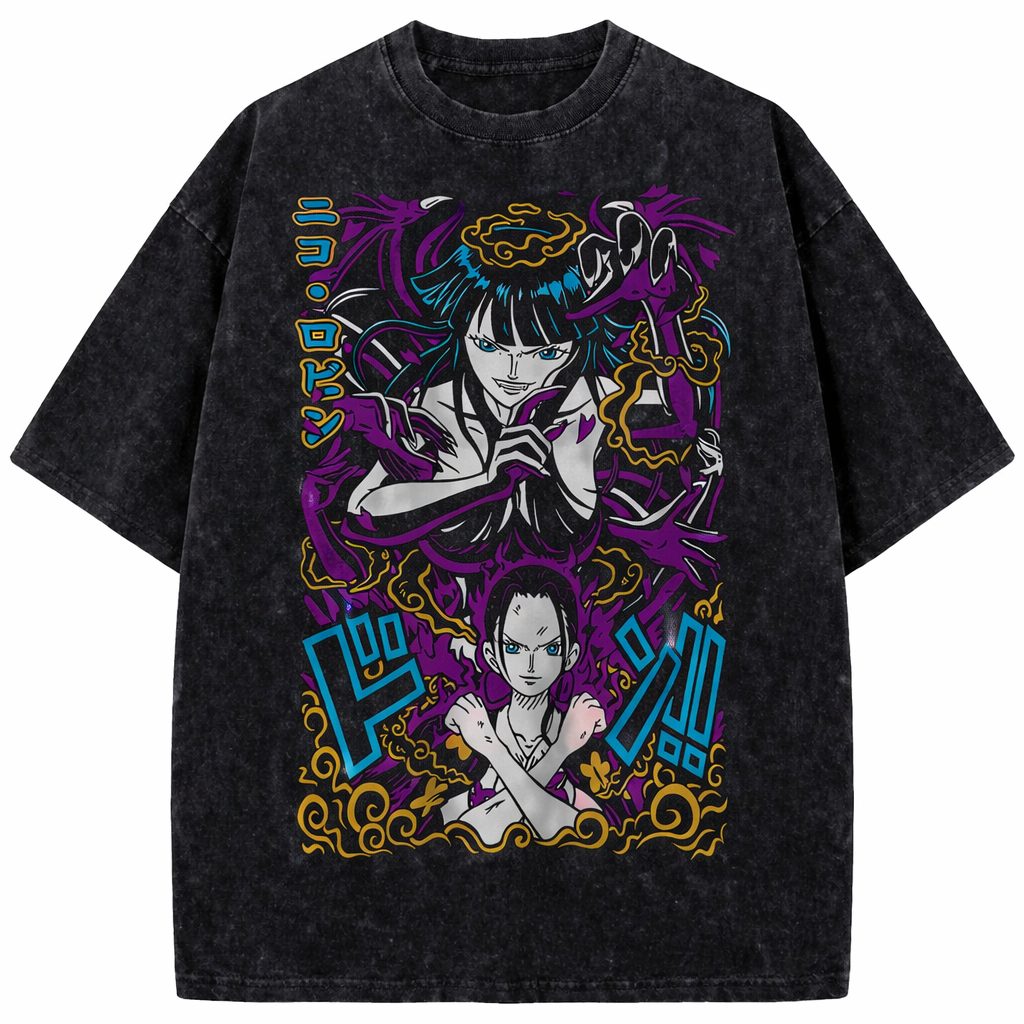 Nico Robin Demon Form Vintage Washed Anime Graphic Oversized T-Shirt