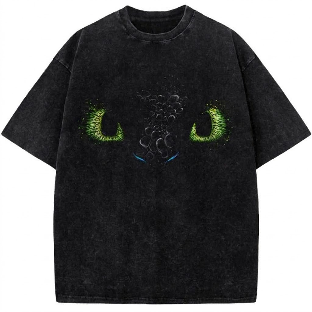Night Fury Dragon Eyes Vintage Washed Tee How to Train Your Dragon Minimal Graphic Streetwear T-Shirt