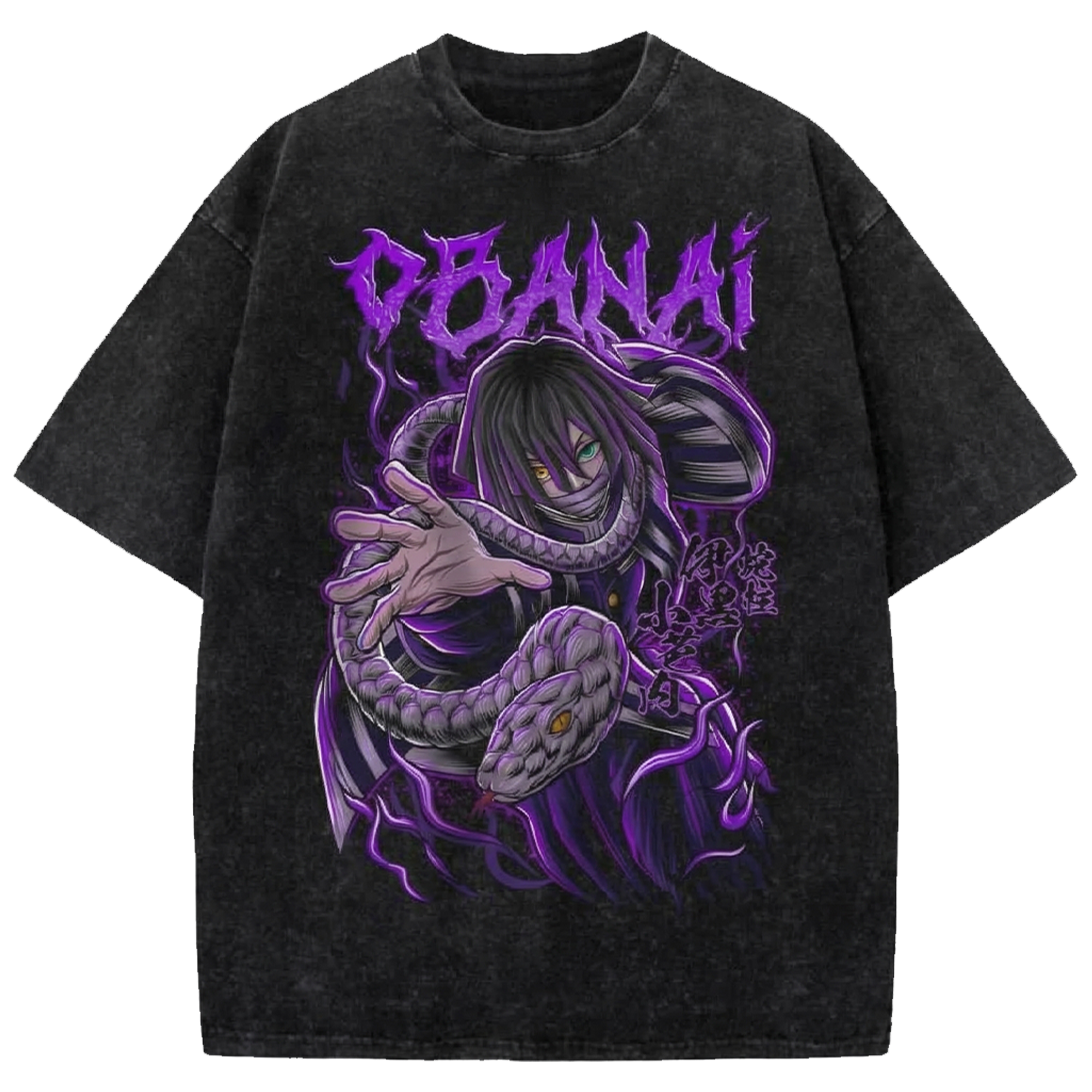 Obanai Iguro Vintage Washed T-Shirt, Demon Slayer Manga Streetwear Tee Anime Oversized Shirt
