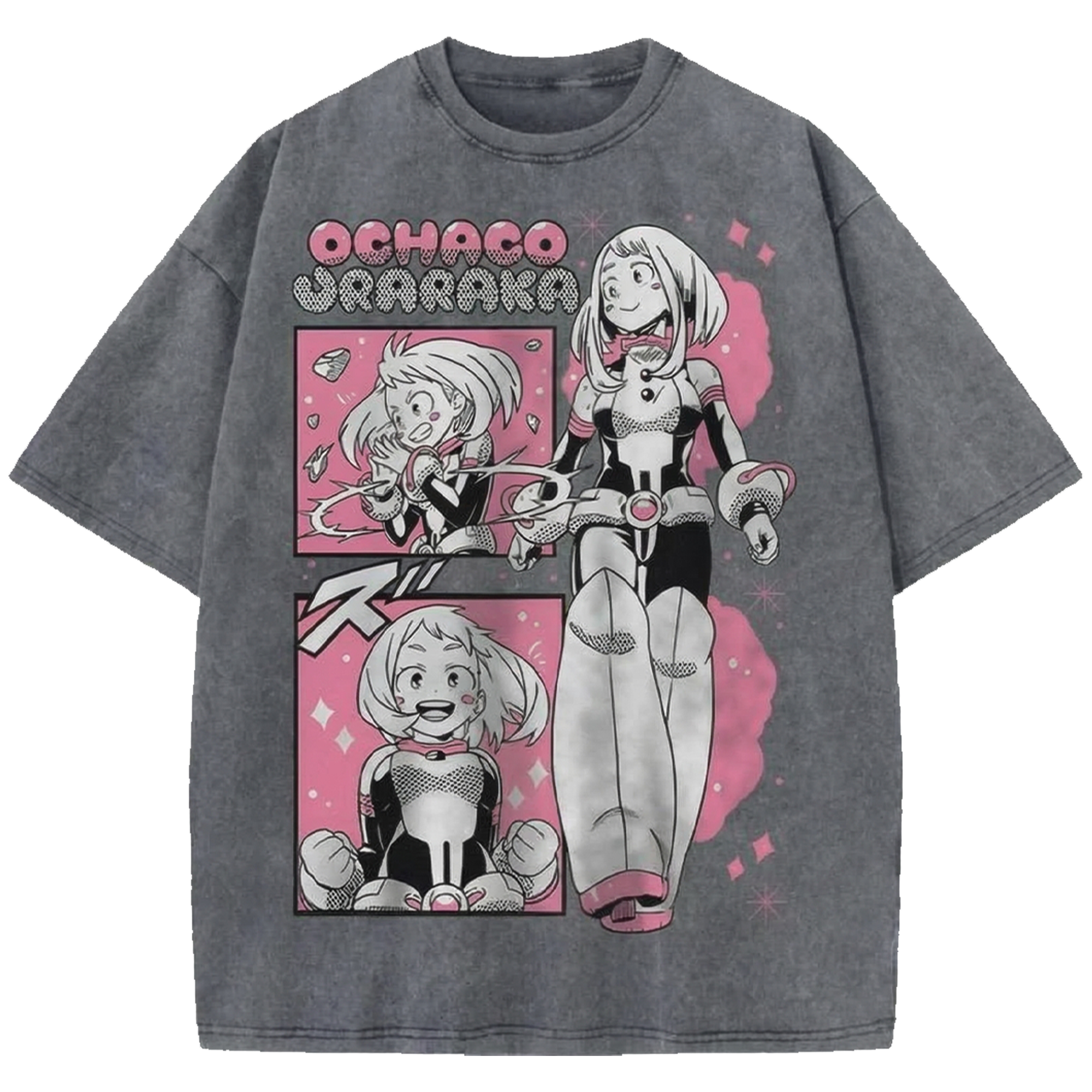 Ochaco Uraraka Anime Vintage Washed Tee , Uravity Manga Streetwear Shirt Japanese Distressed Oversized T-Shirt