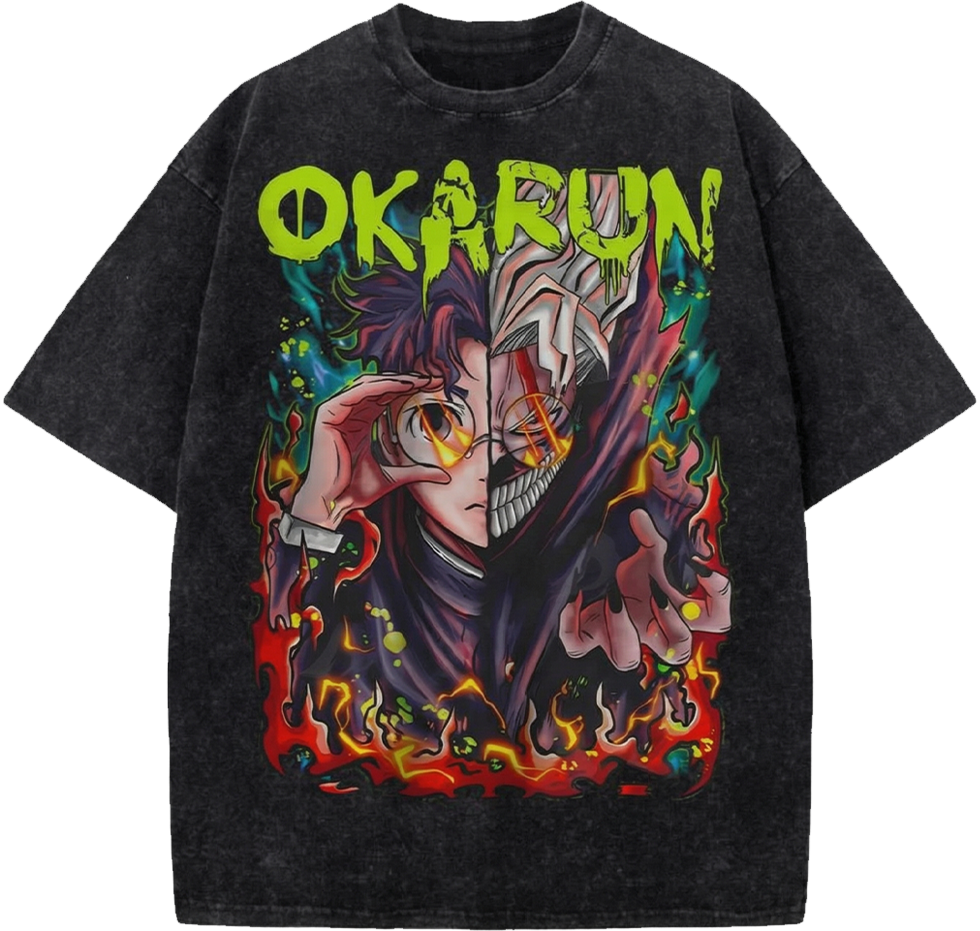 Okarun, Ken Takakura, Dandadan Heavyweight Oversized Washed Shirt - Vintage Anime Japanese Streetwear Tee
