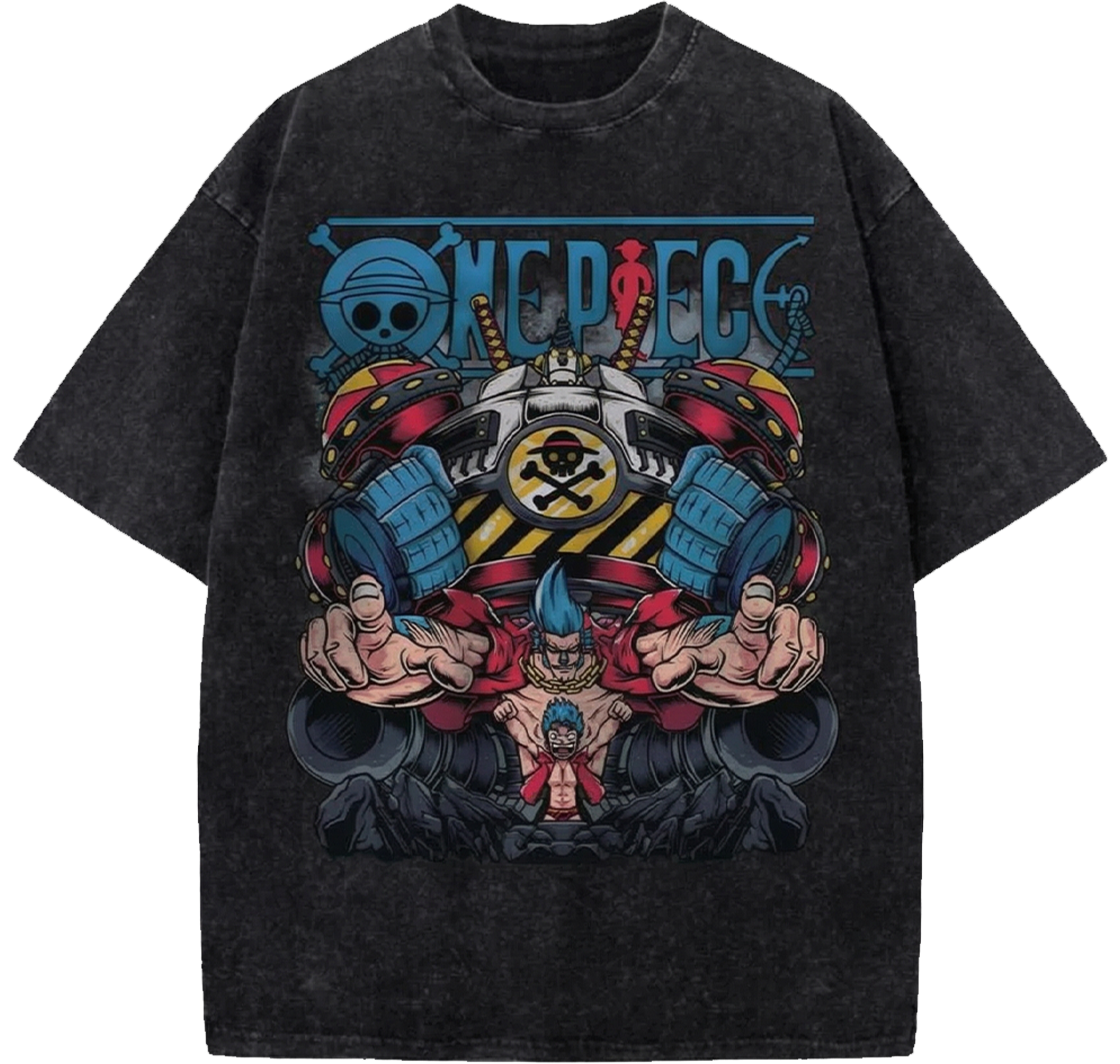 One Piece Franky Heavyweight Oversized Washed Shirt - Vintage Anime Japanese Streetwear Tee