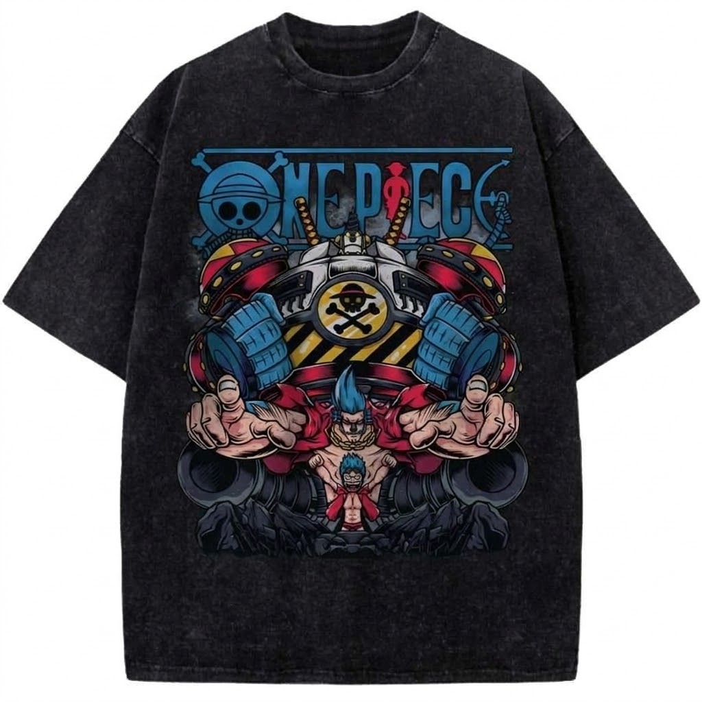One Piece Franky Mecha Power Anime Vintage Washed T-Shirt