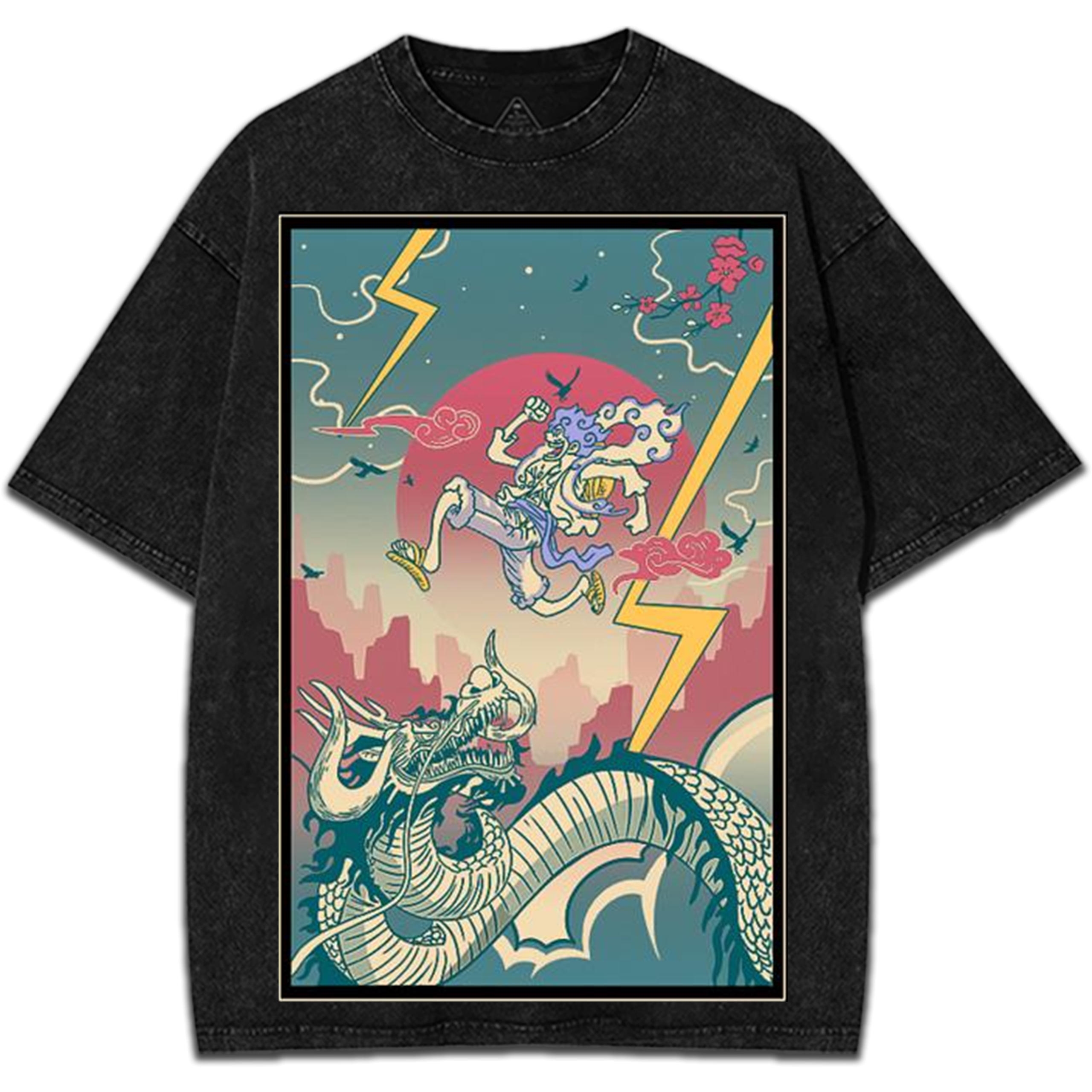 One Piece Monkey D Luffy vs Kaido Anime Manga Battle Graphic Vintage Washed T-Shirt Japanese Harajuku Streetwear Oversized Tee