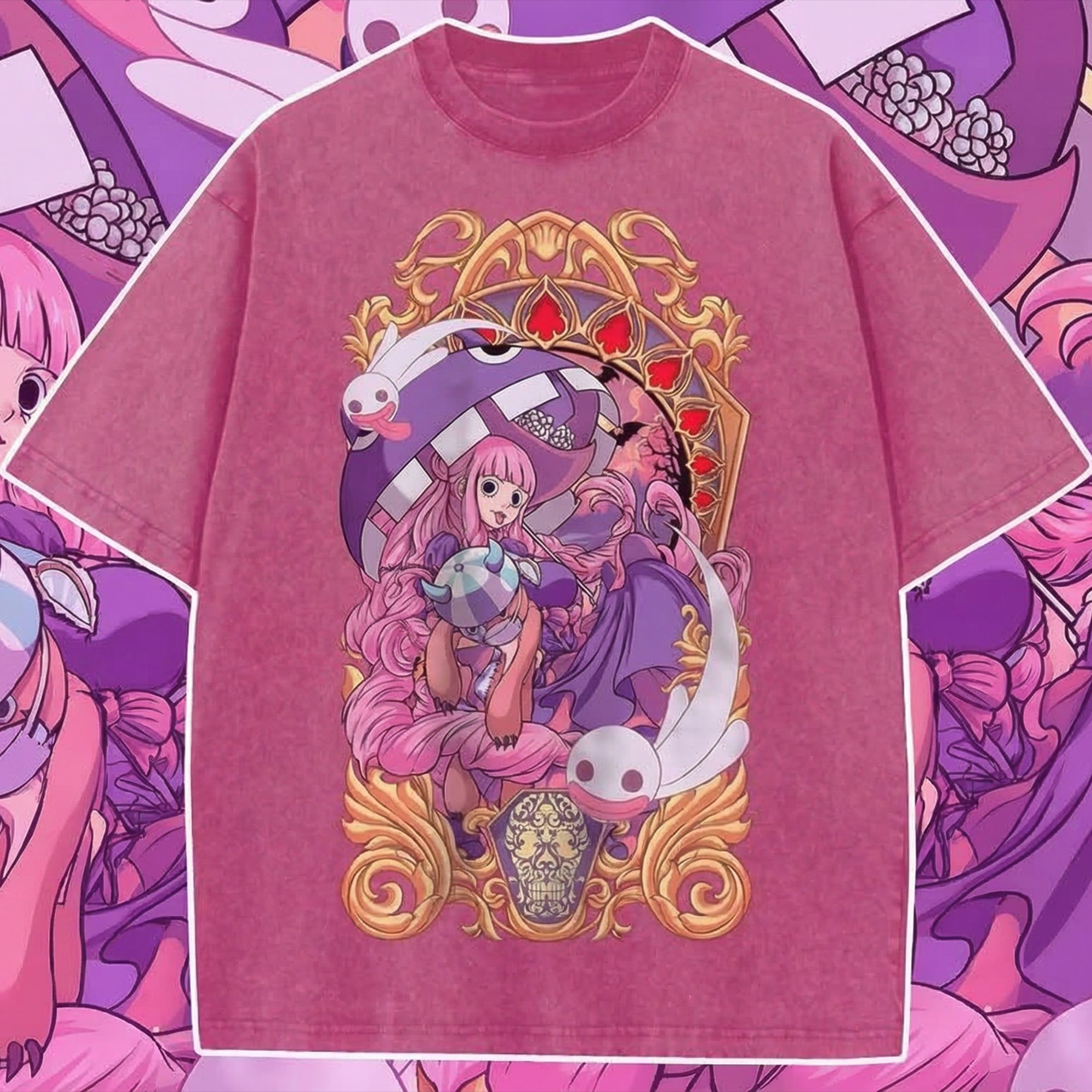 Perona Anime Vintage Washed Shirt, One Piece Manga Streetwear Tee Anime Oversized T-Shirt