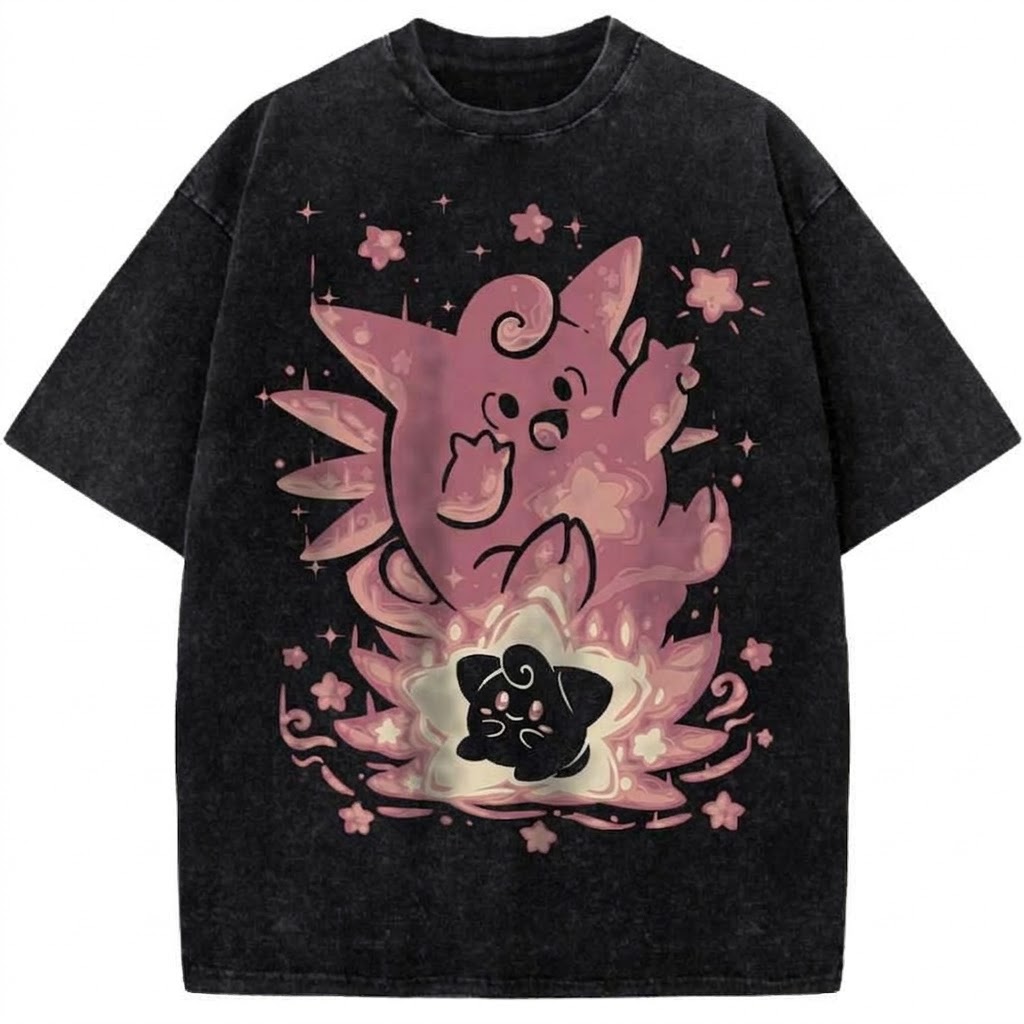 Pokémon Clefairy Cute Vintage Washed Anime Graphic T-Shirt