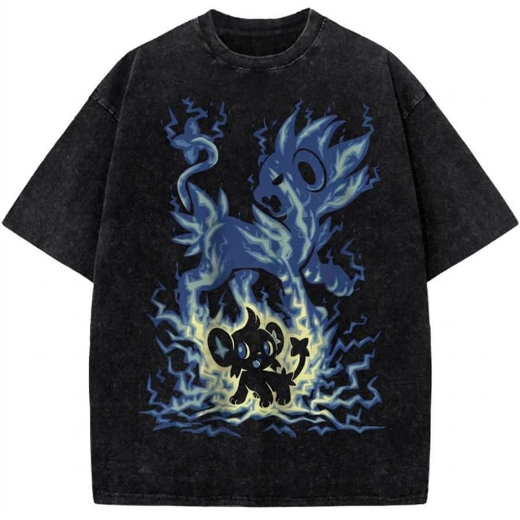 Pokemon Shinx & Luxray Electric Evolution Anime Vintage Washed T-Shirt Retro Pokemon Graphic Tee