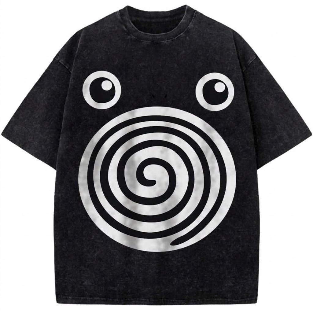 Poliwhirl Spiral Vintage Washed Black Over-sized T-Shirt