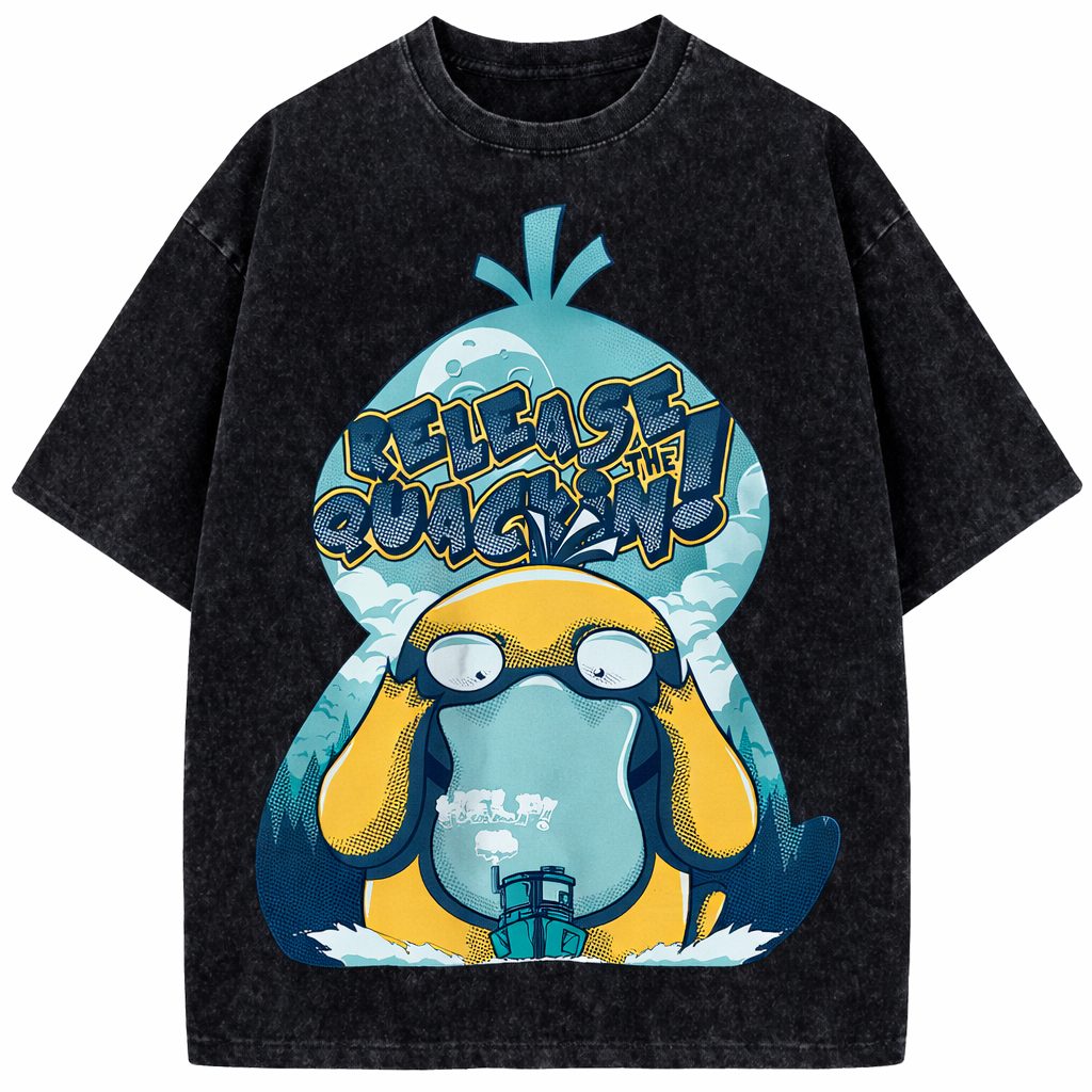 Psyduck Relax And Quack Vintage Washed Anime Streetwear T-Shirt