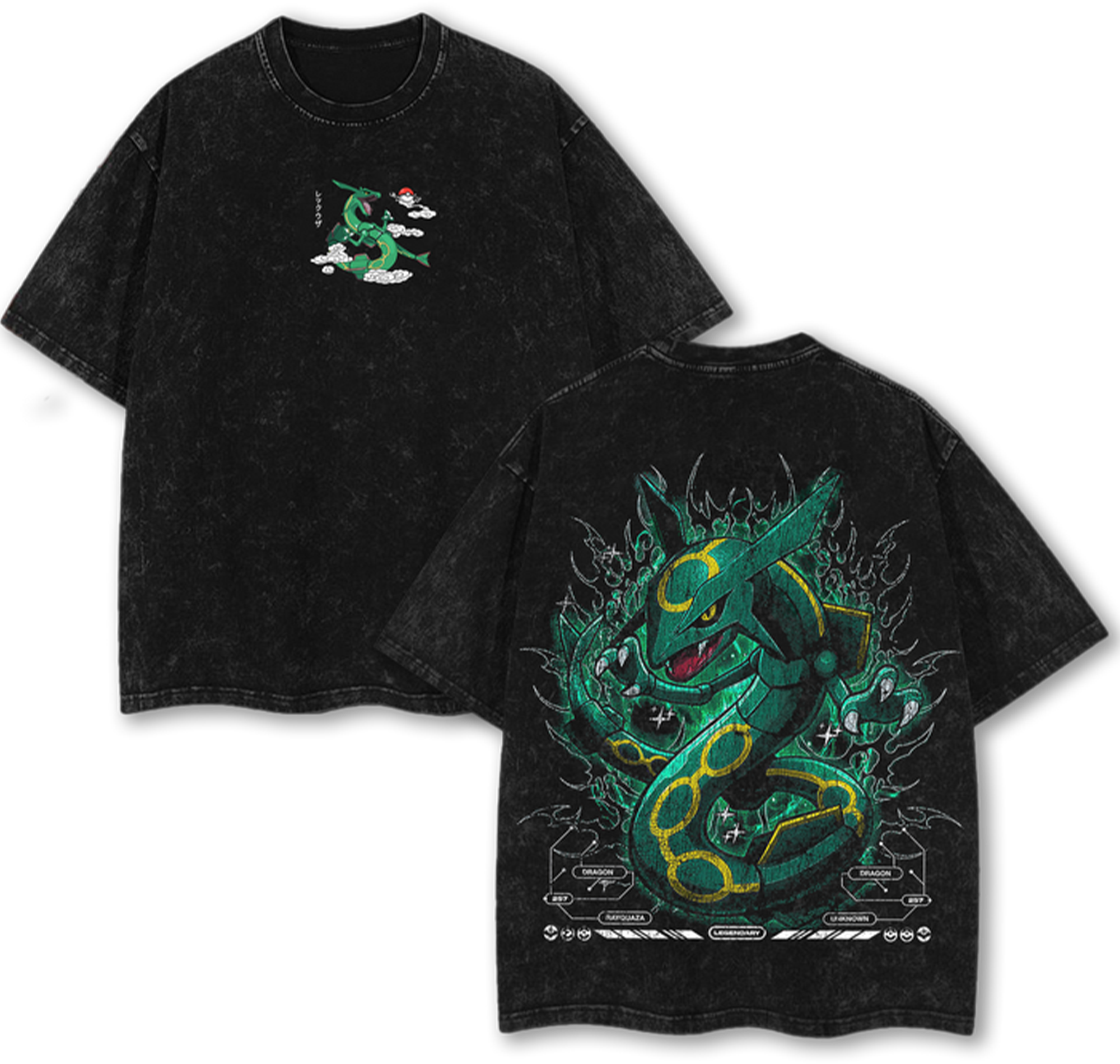 Rayquaza Pokemon Anime Retro Vintage Oversize Manga Washed Streetwear Cotton T-Shirt