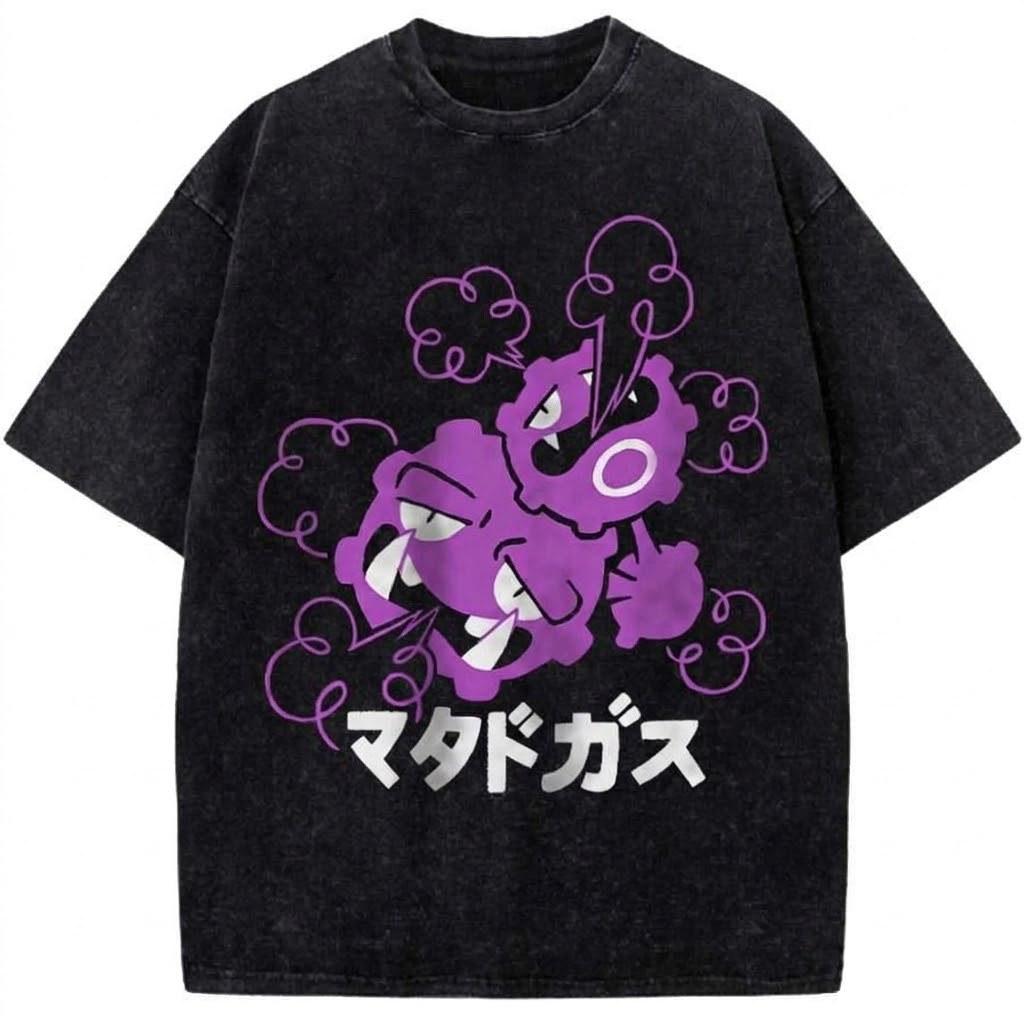 Retro Pokemon Poison Gas with Japanese Katakana Vintage Washed T-Shirt