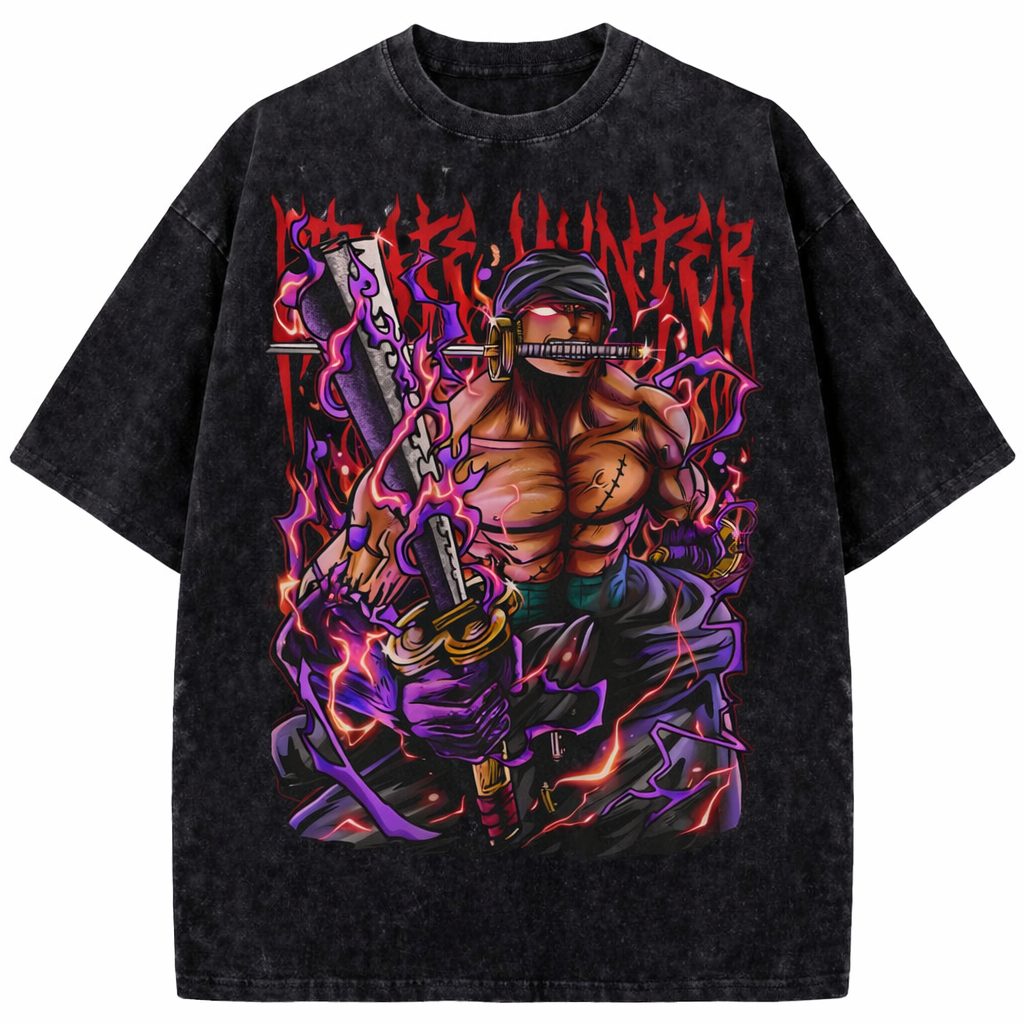 Roronoa Zoro King Of Hell Vintage Washed Anime Graphic Oversized T-Shirt