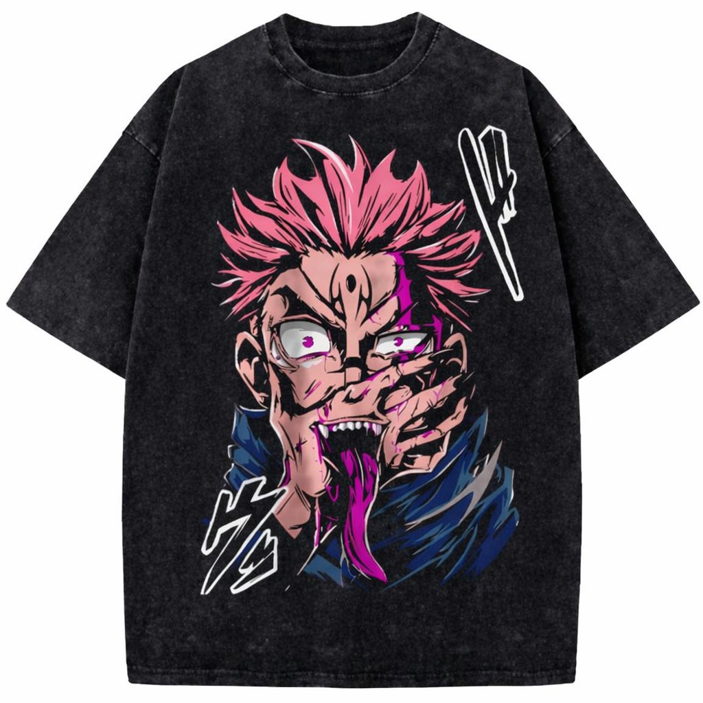Ryomen Sukuna Curse Vintage Washed Anime Streetwear T-Shirt