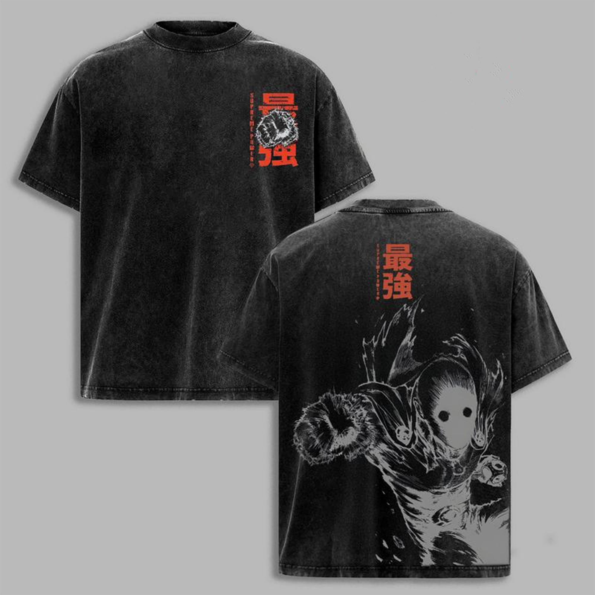 Saitama One Punch Man S3 T-Shirt, Vintage Washed Oversized Anime Tee Streetwear Manga Tee