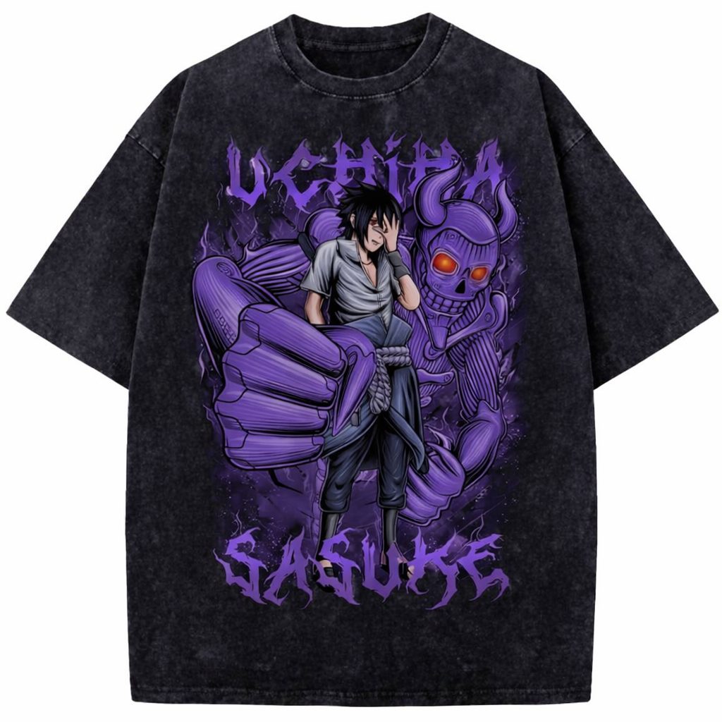 Sasuke Uchiha Susanoo Vintage Washed Anime Graphic Oversized T-Shirt