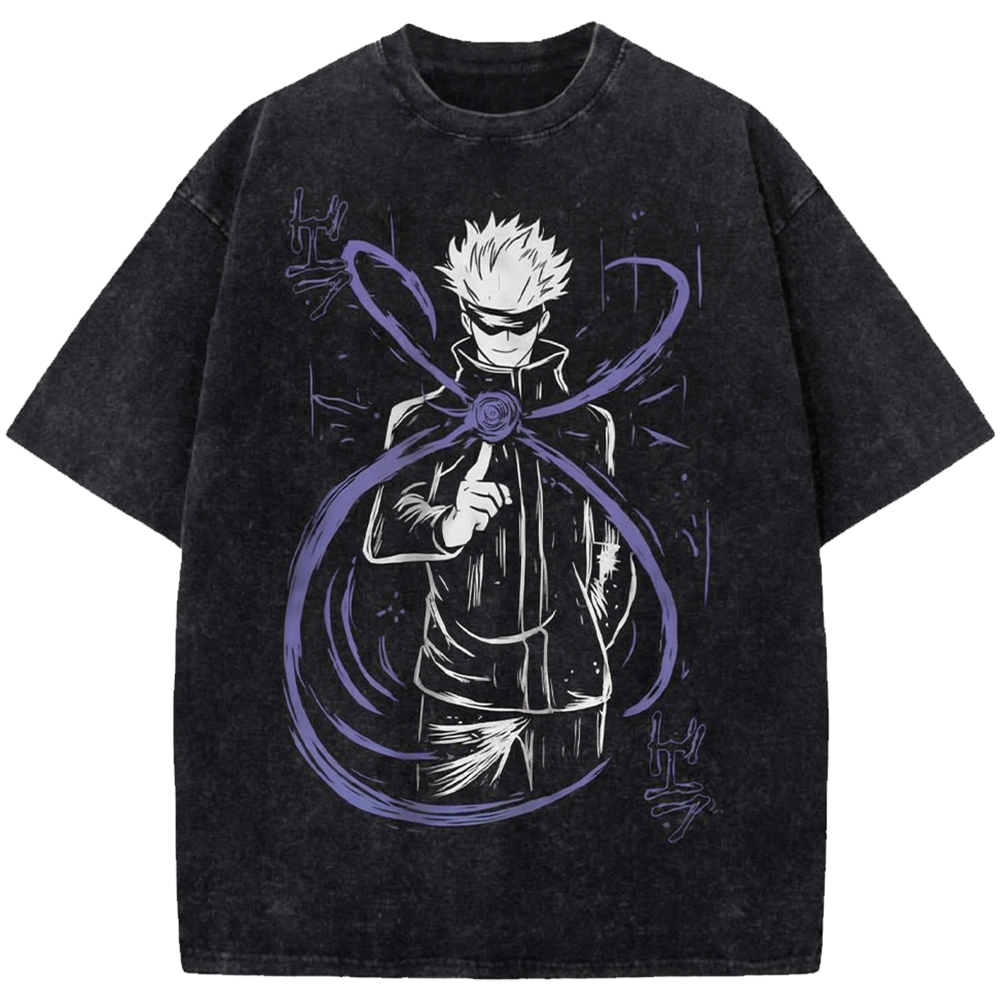 Satoru Gojo Anime Oversized Washed Shirt, Jujutsu Kaisen Vintage Distressed Tee Japanese Manga Streetwear T-Shirt
