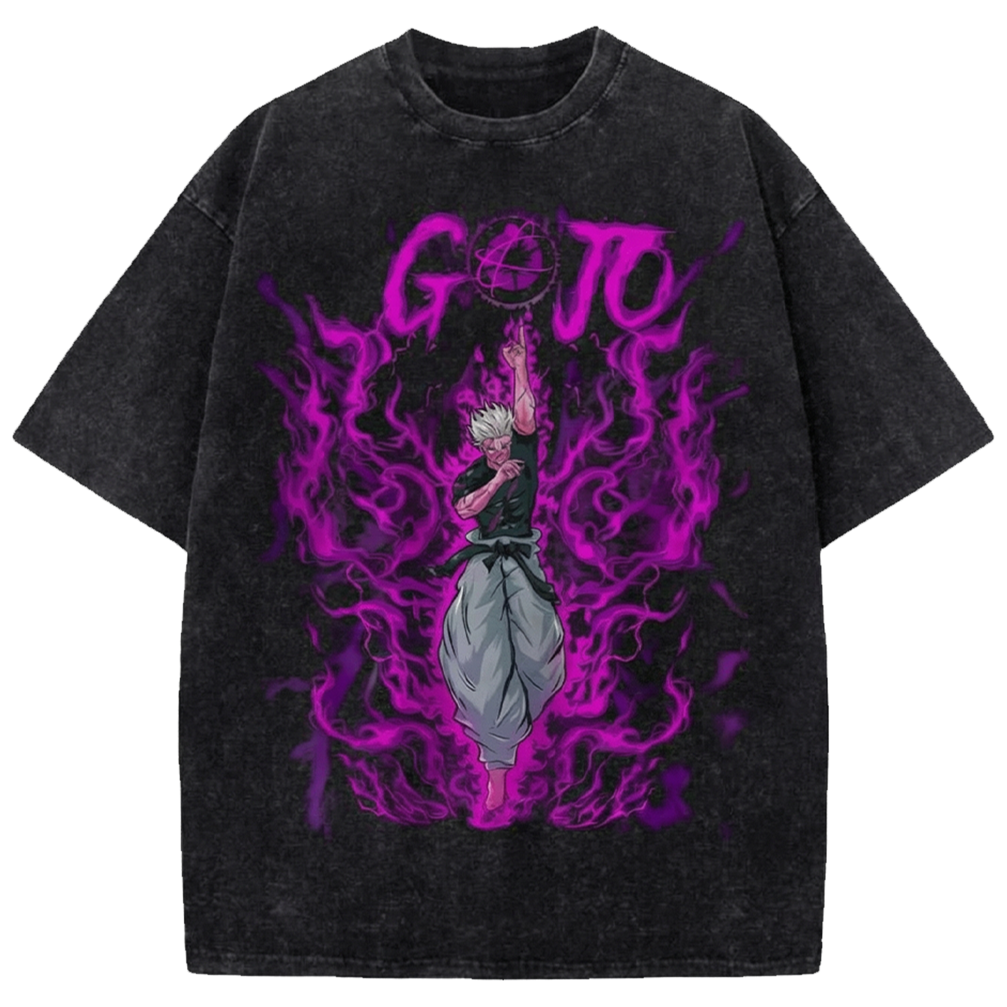Satoru Gojo Anime Oversized Washed Tee, Jujutsu Kaisen Vintage Distressed Shirt Japanese Manga Streetwear T-Shirt