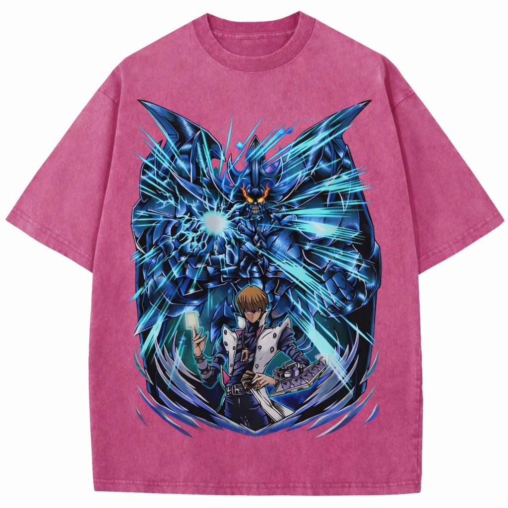 Seto Kaiba Blue Eyes Yu-Gi-Oh Vintage Washed Anime Graphic Oversized T-Shirt